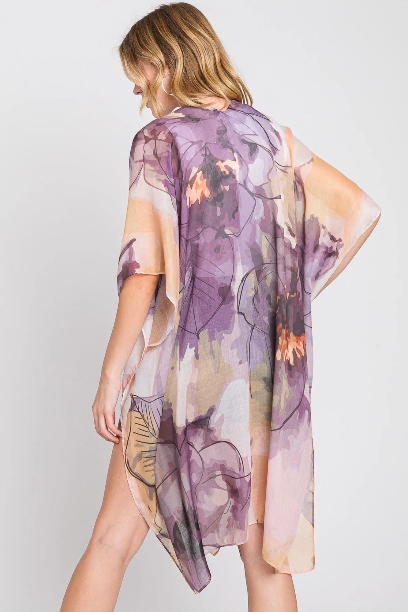 MS0377 Melody Abstract Watercolor Leaves Kimono