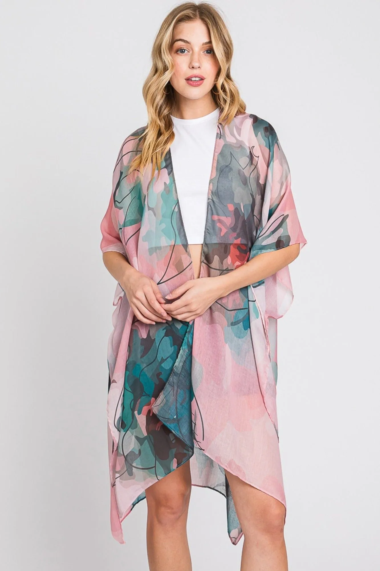 MS0377 Melody Abstract Watercolor Leaves Kimono