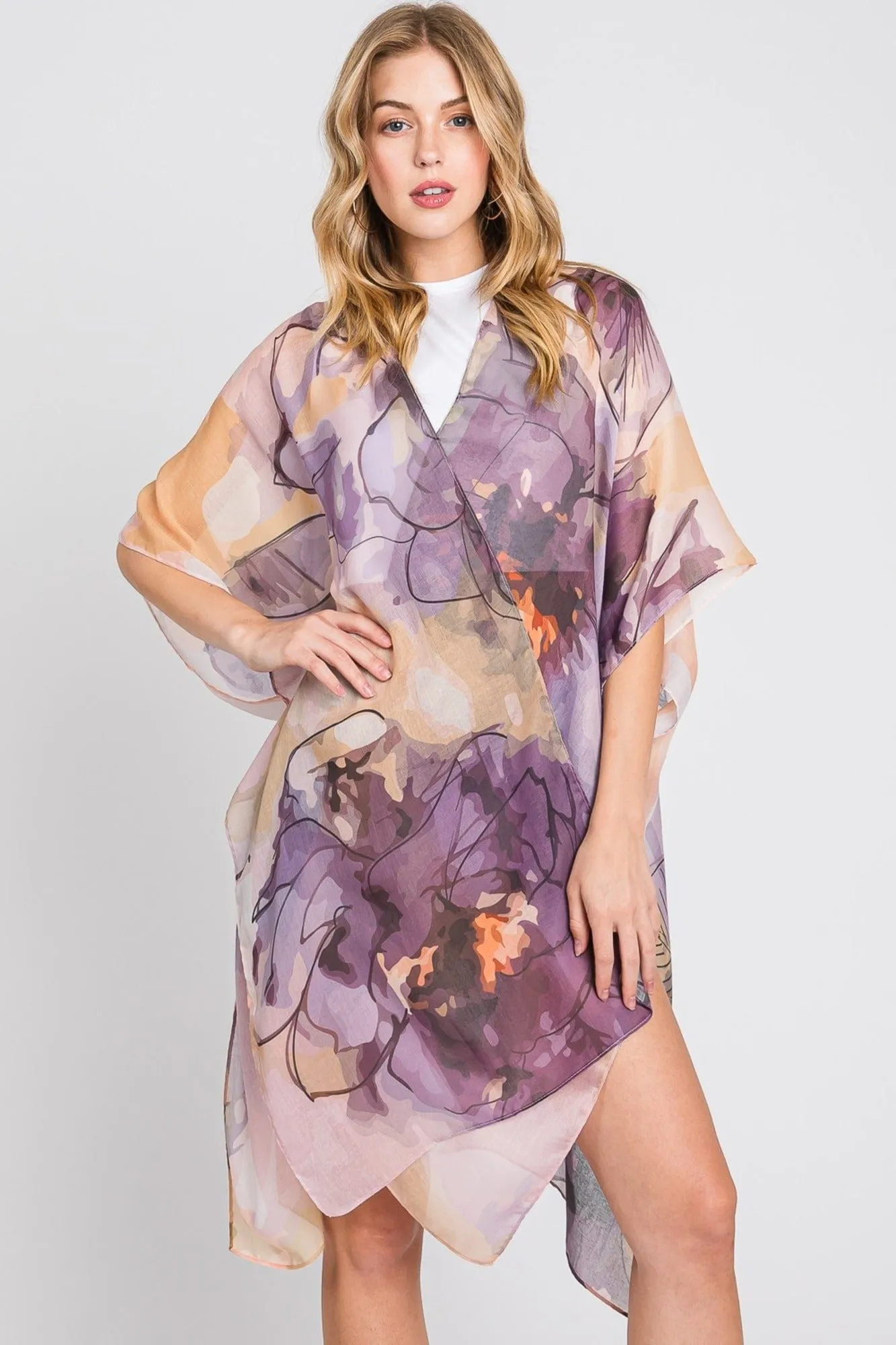 MS0377 Melody Abstract Watercolor Leaves Kimono