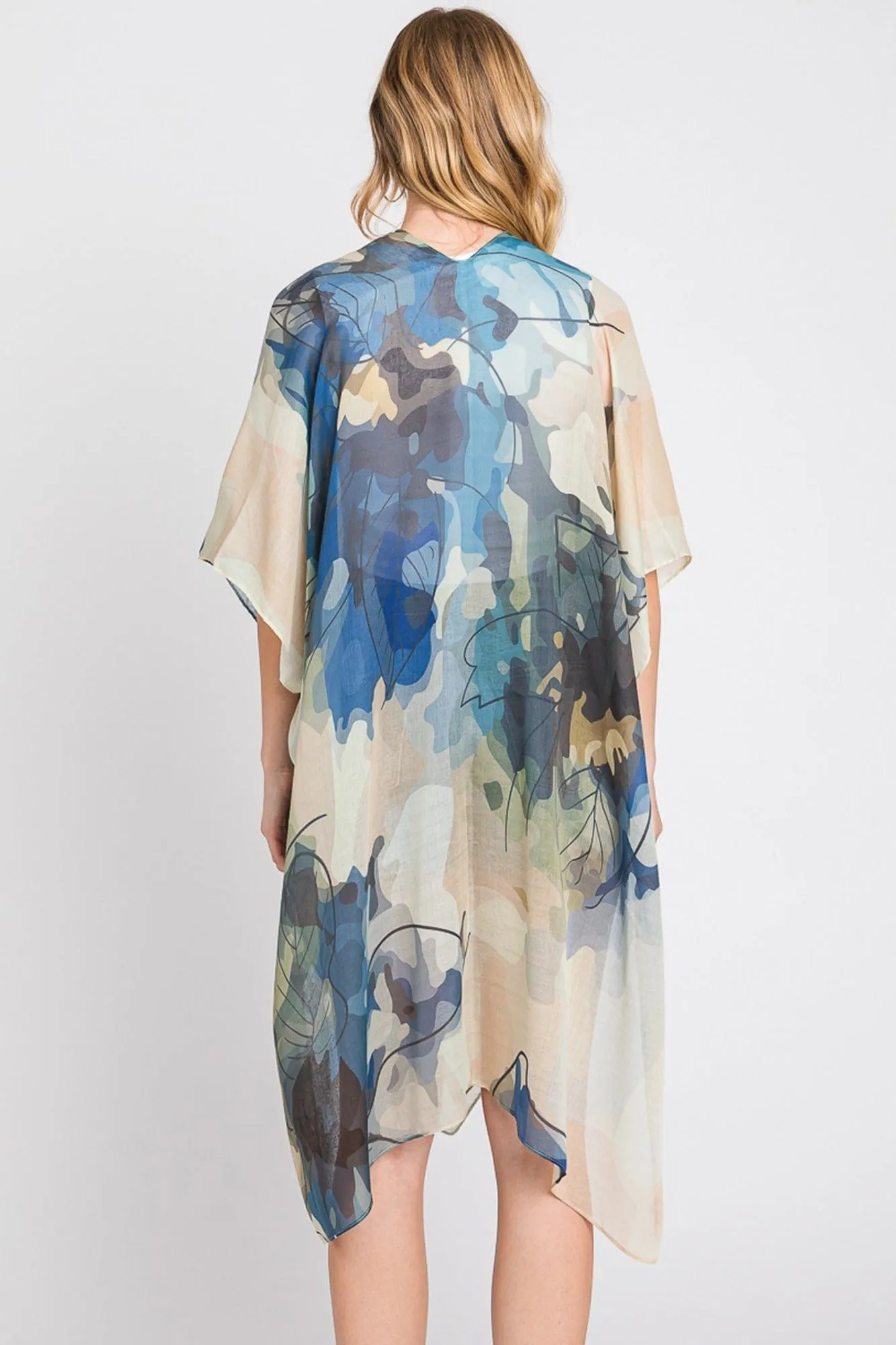 MS0377 Melody Abstract Watercolor Leaves Kimono