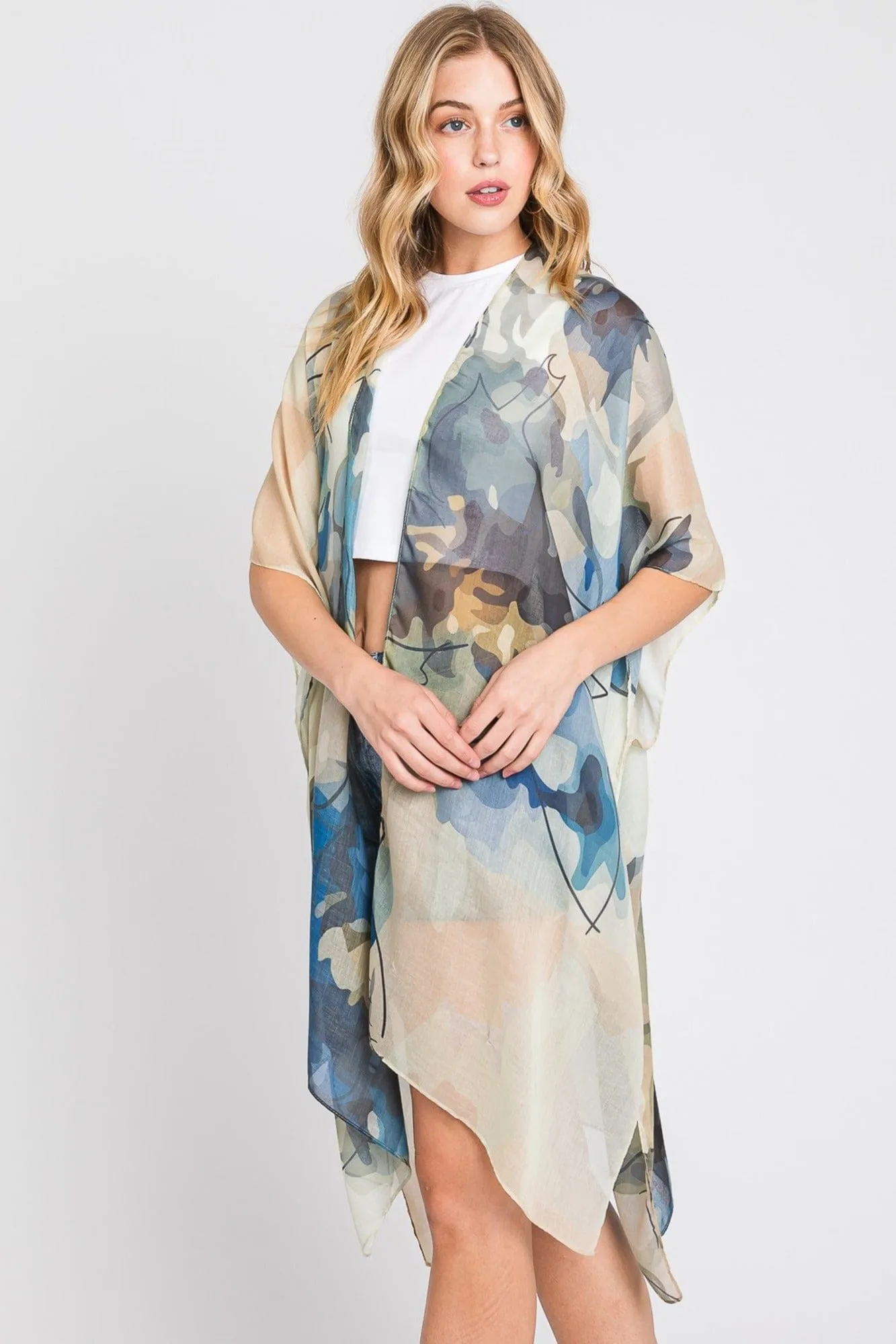 MS0377 Melody Abstract Watercolor Leaves Kimono