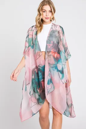 MS0377 Melody Abstract Watercolor Leaves Kimono