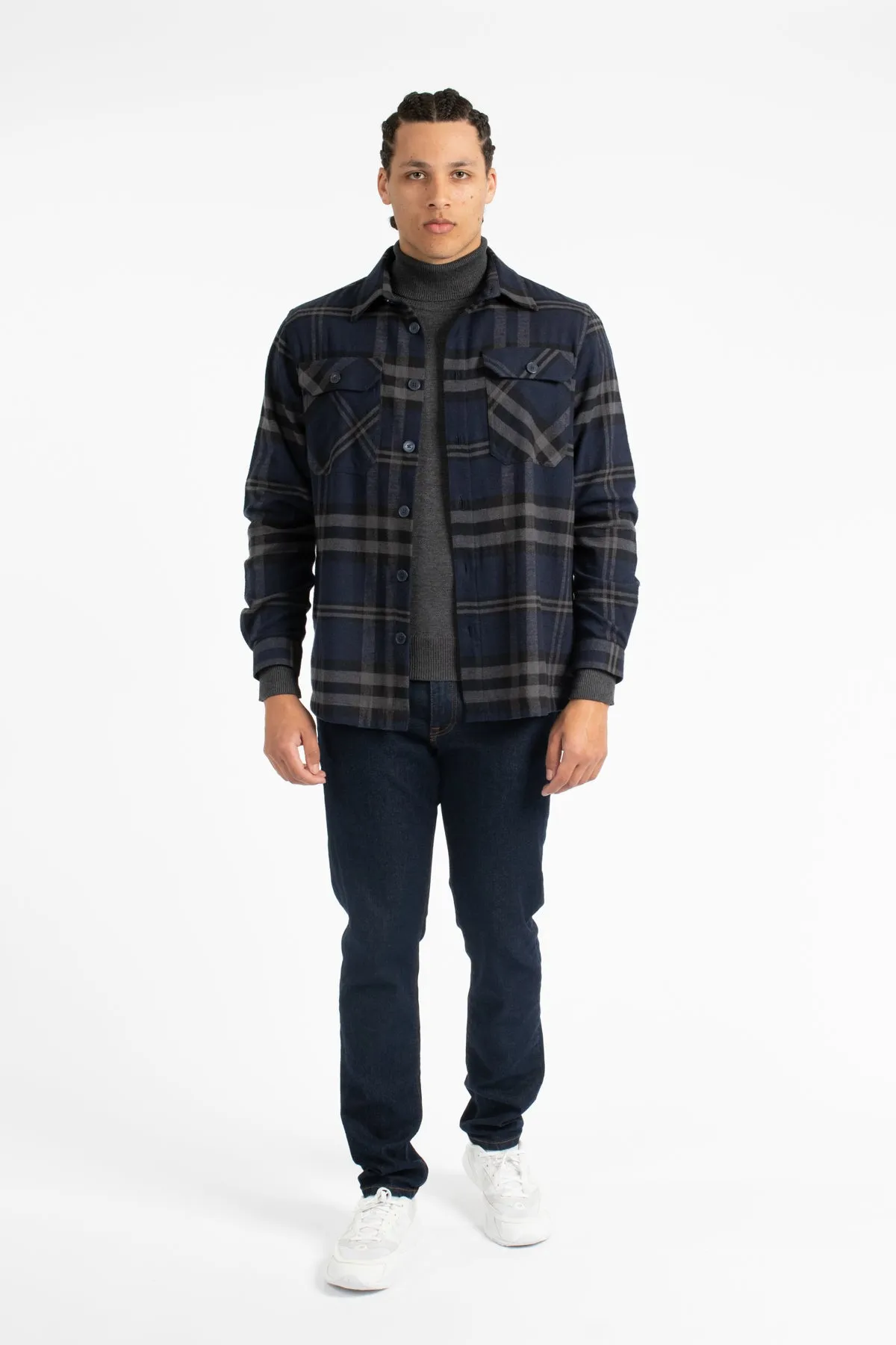 Navy Check Overshirt Jacket