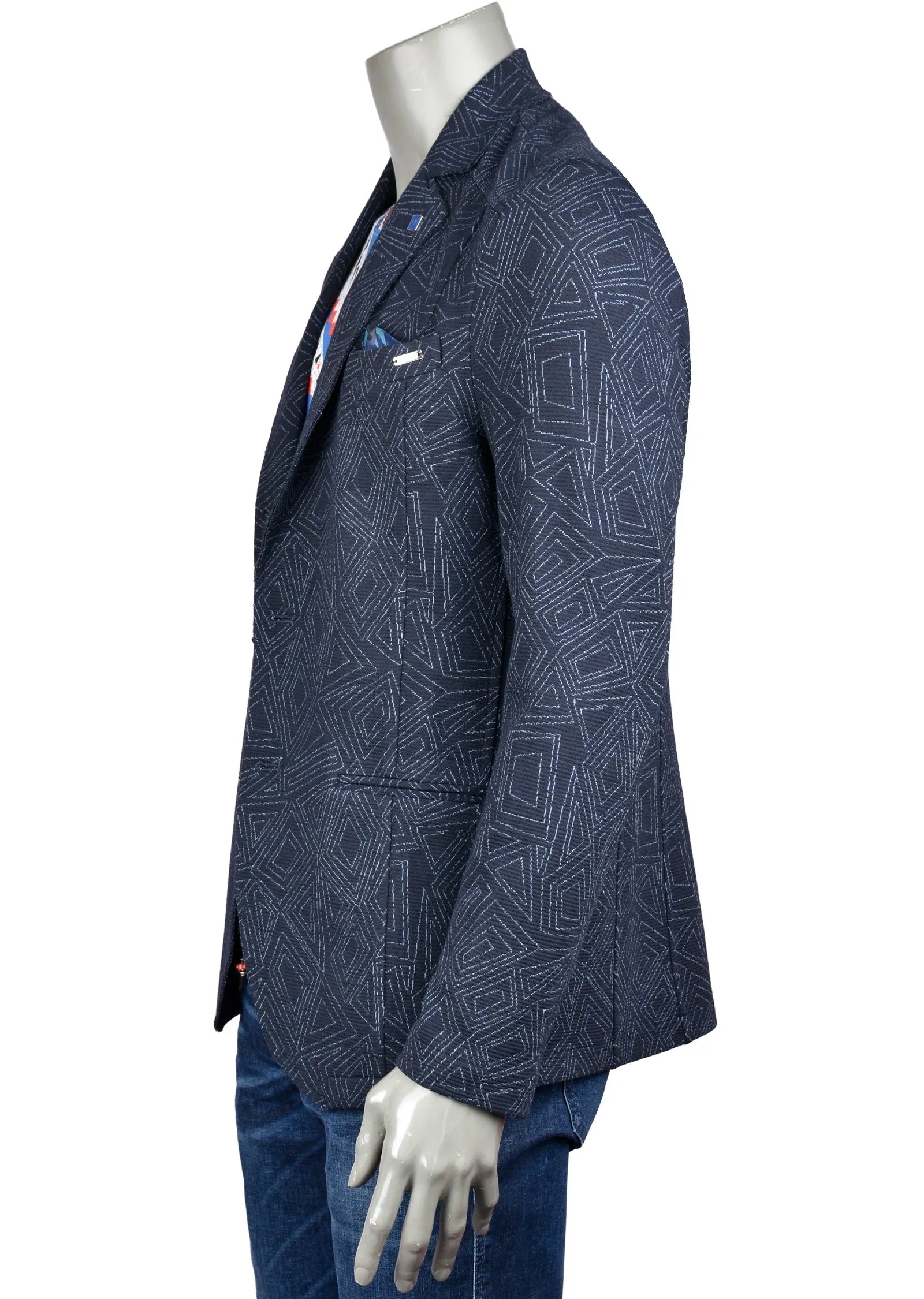 Navy Geometric Weaved Knit Blazer