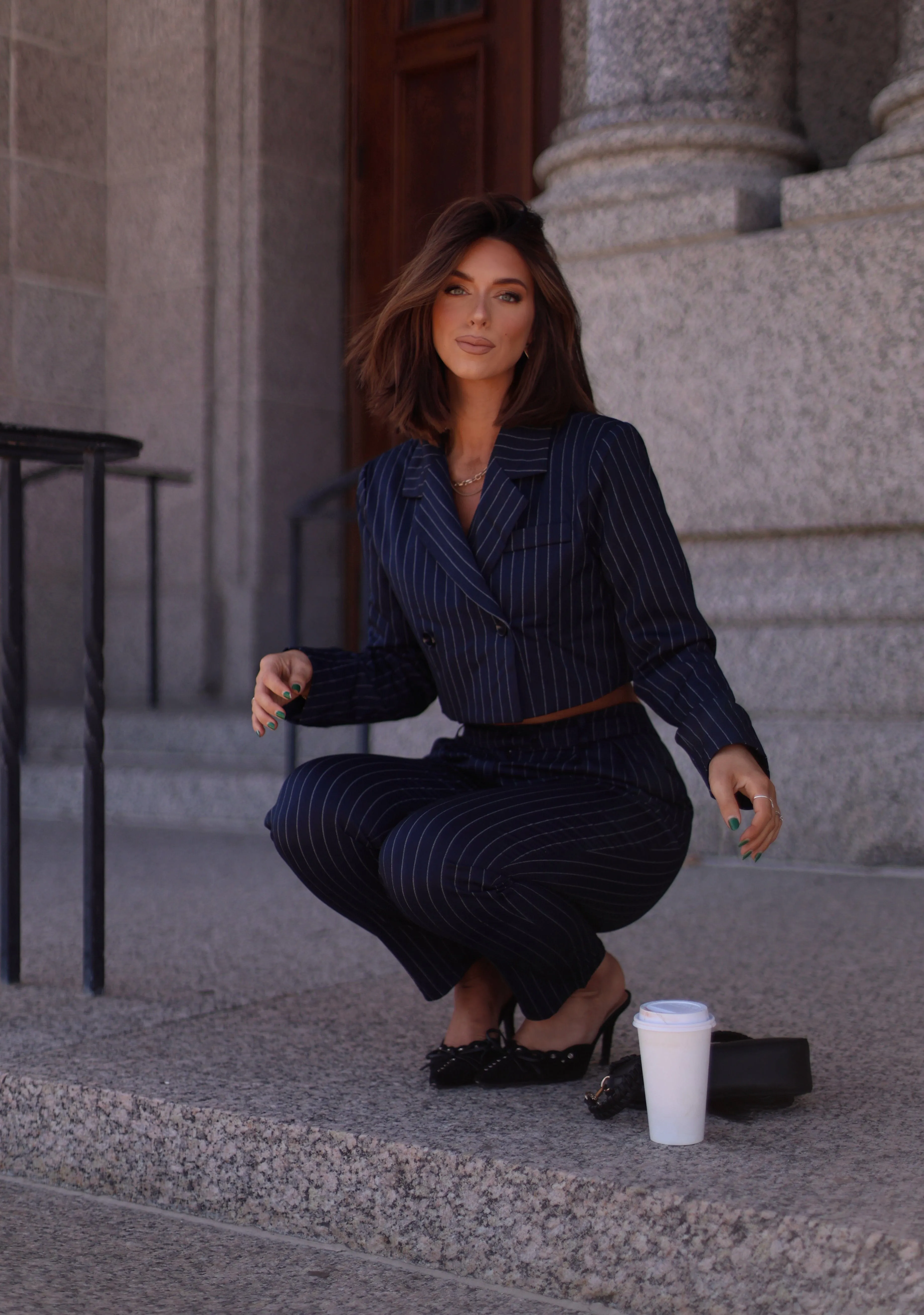 Navy Pinstripe Cropped Blazer