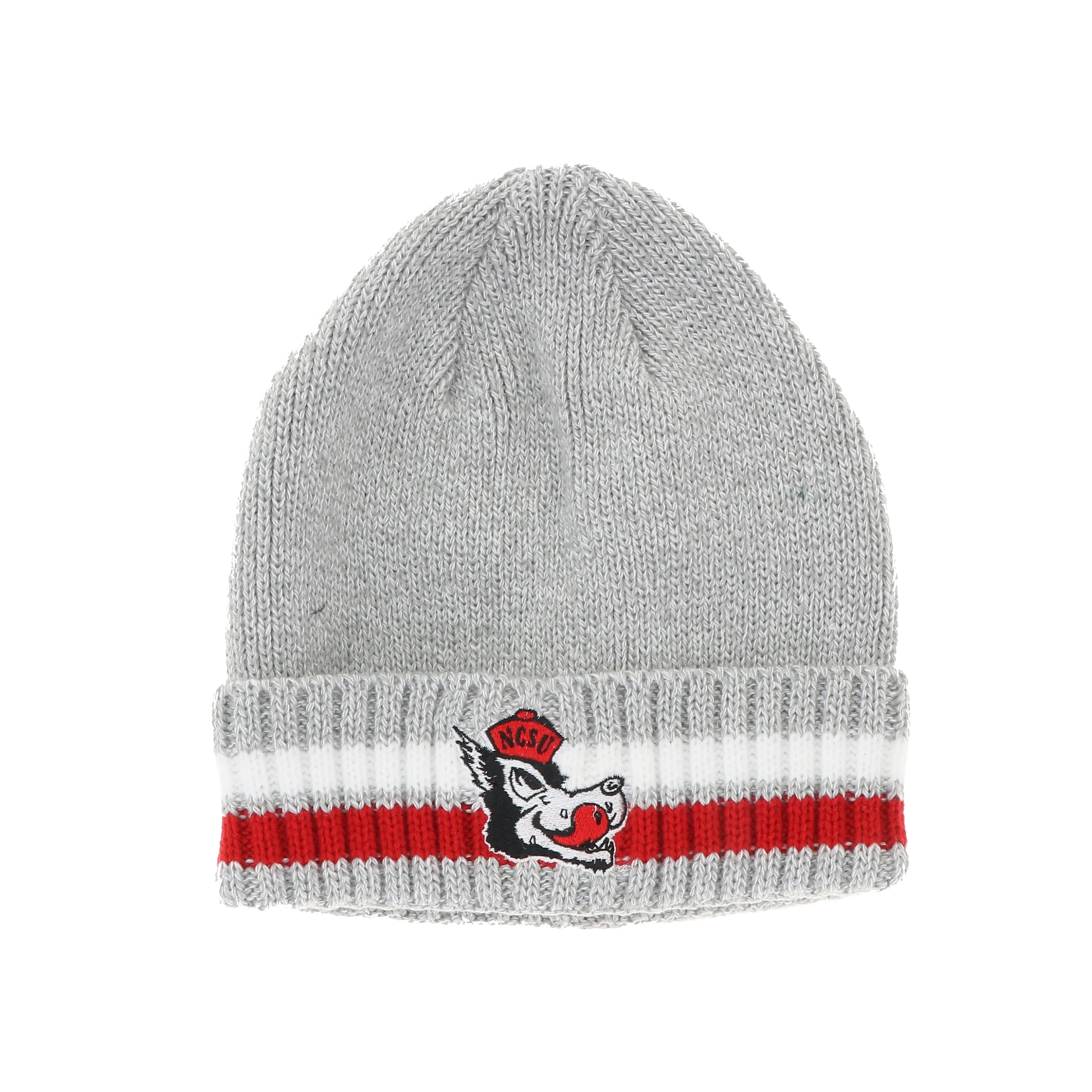 NC State Wolfpack Legacy Grey Striped Slobbering Wolf Cuffed Beanie