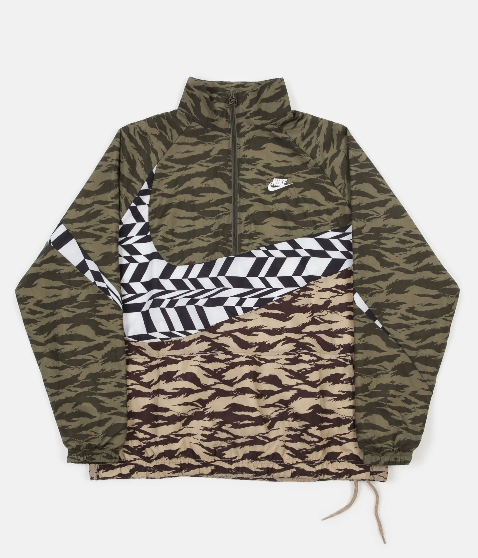 Nike AOP VW Swoosh Woven Half Zip Jacket - Medium Olive / White / White