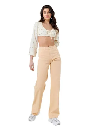 Nude High Waisted Wide Cut Straight Leg