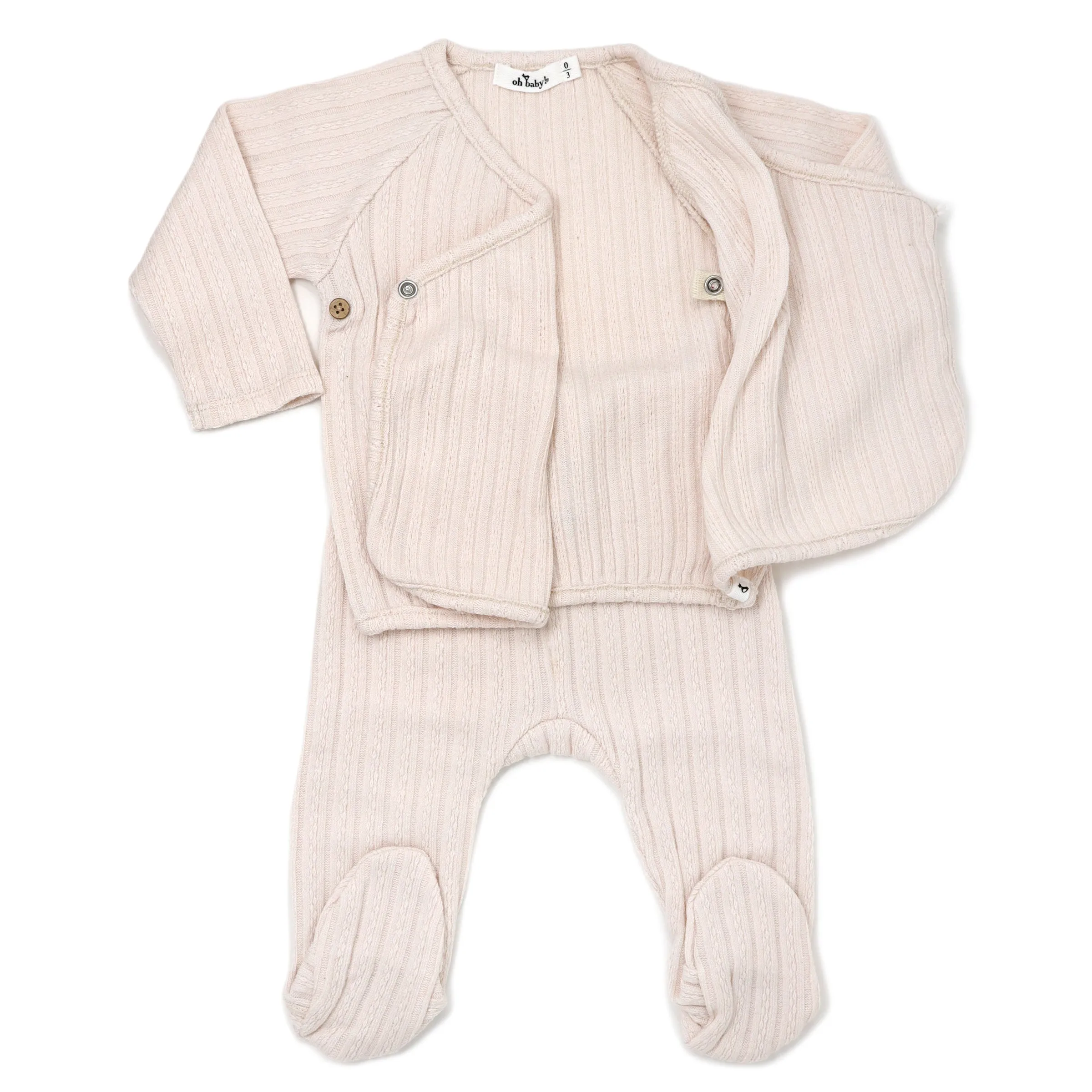 oh baby! Cable Kimono Footies Set - Vanilla