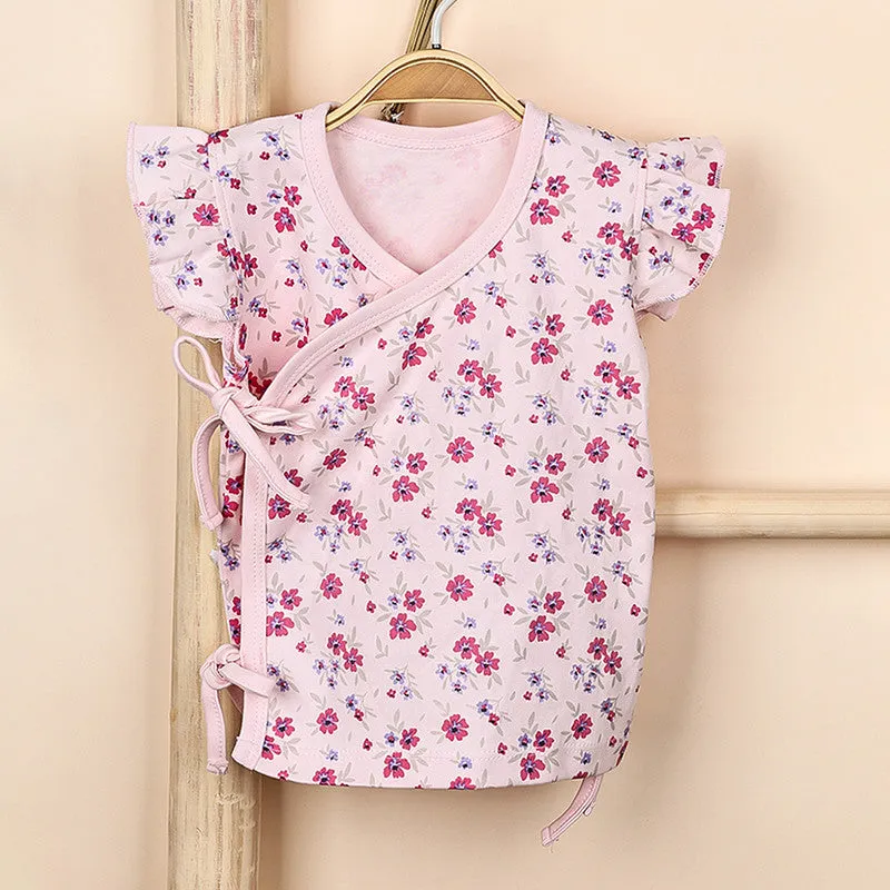 Organic Cotton Kimono Top For Baby Girl | Front Open Flower Printed | Pink