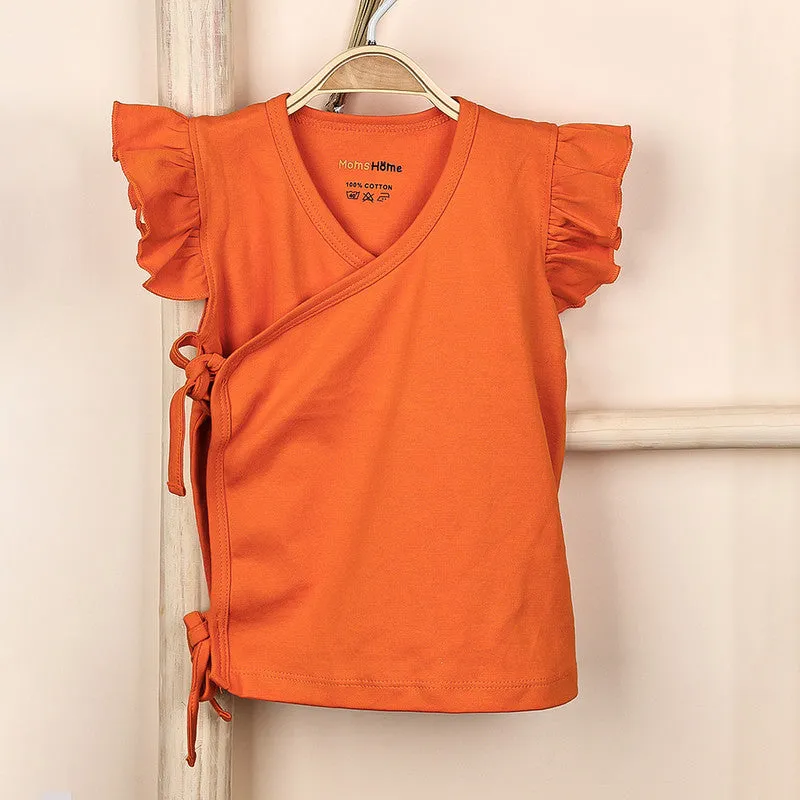 Organic Cotton Kimono Top For Baby Girl | Front Open | Orange