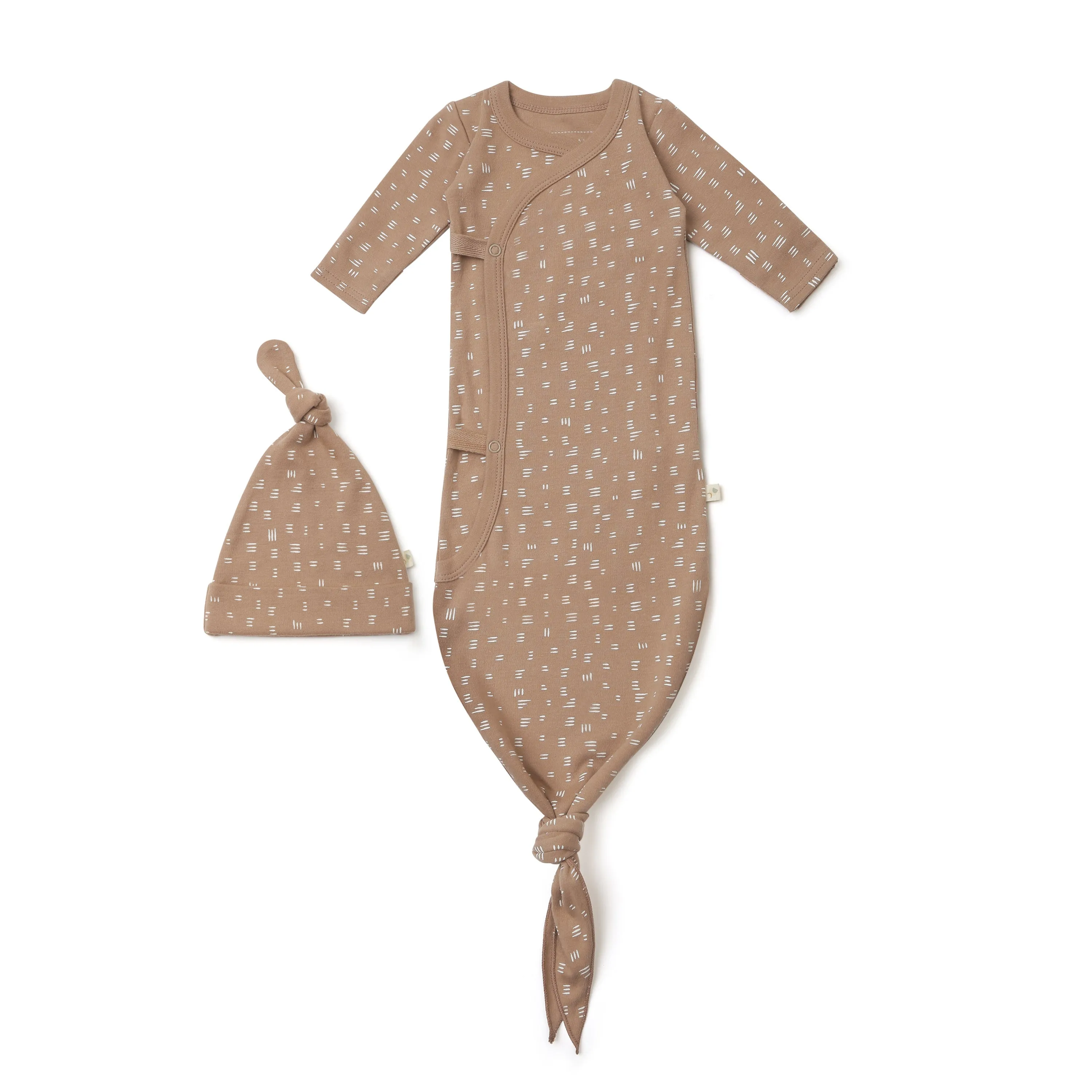 Organic Kimono Knotted Sleep Gown & Top Knot Hat - Strokes