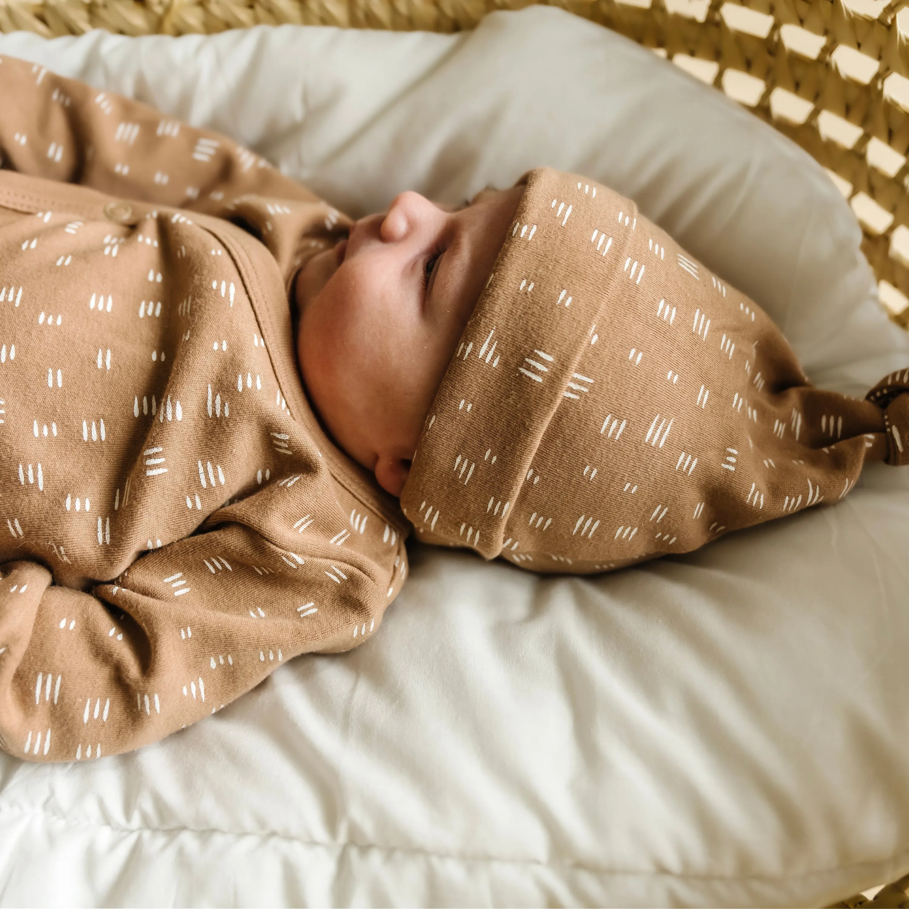 Organic Kimono Knotted Sleep Gown & Top Knot Hat - Strokes