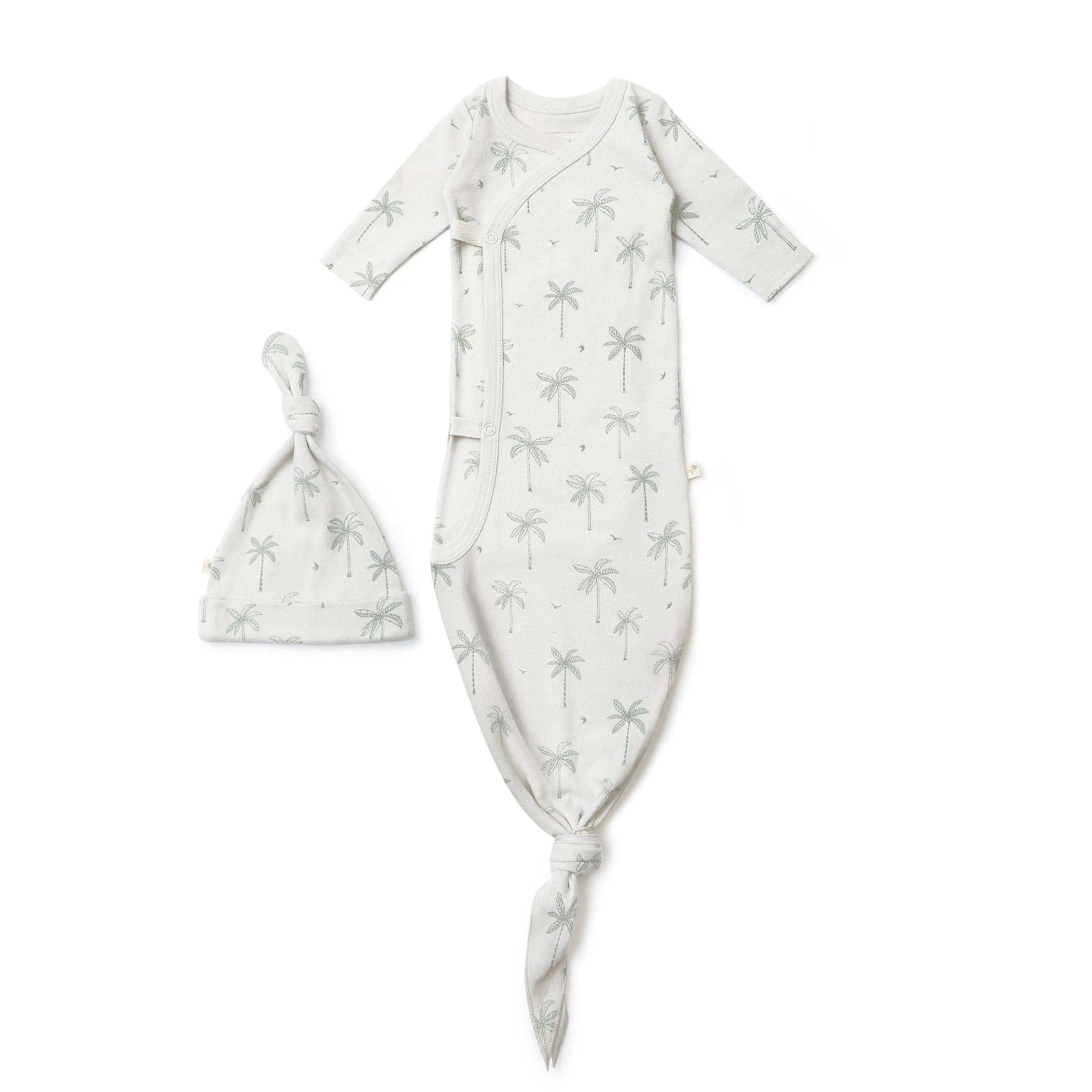 Organic Kimono Knotted Sleep Gown & Top Knot Hat - Tropical