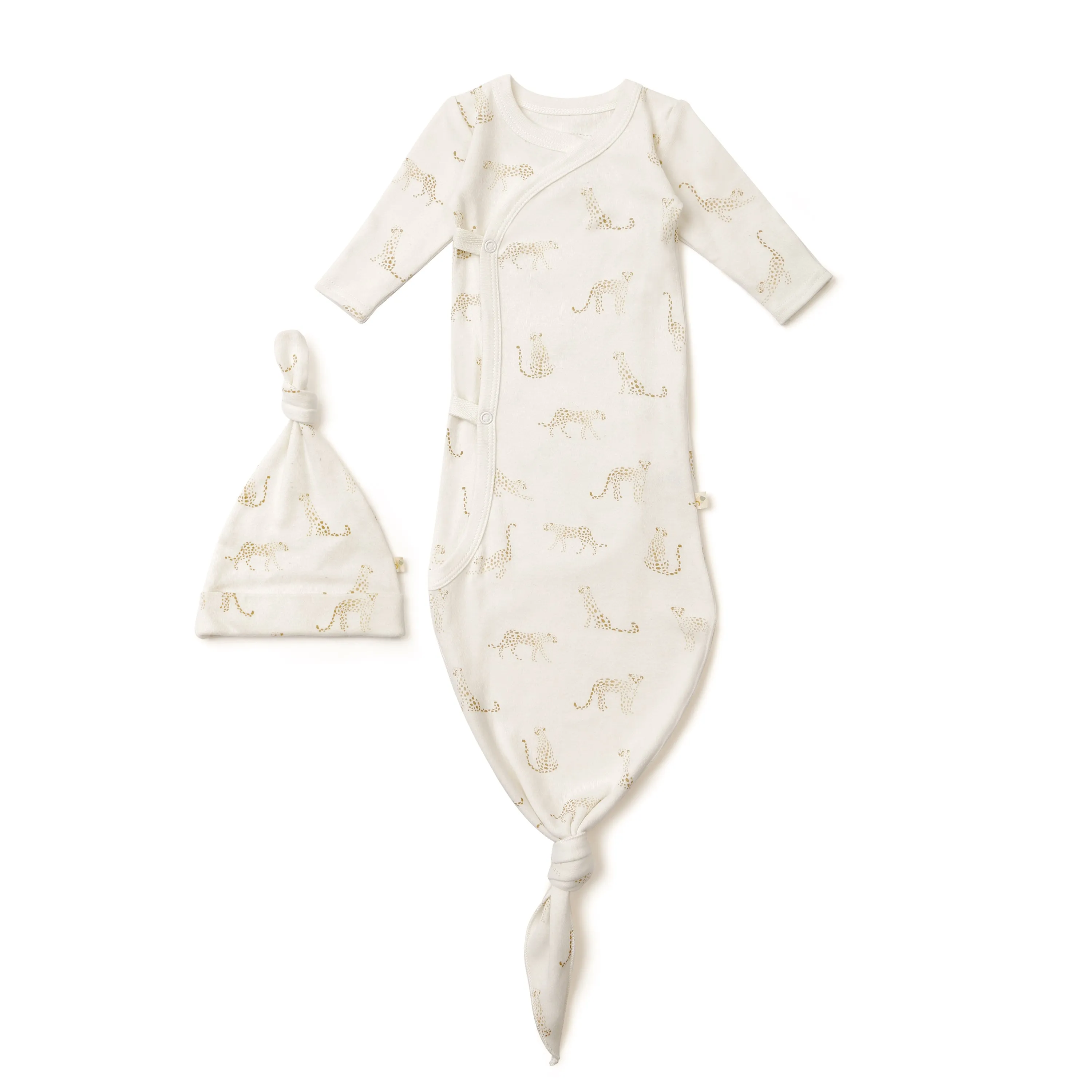 Organic Kimono Knotted Sleep Gown & Top Knot Hat - Wildcat