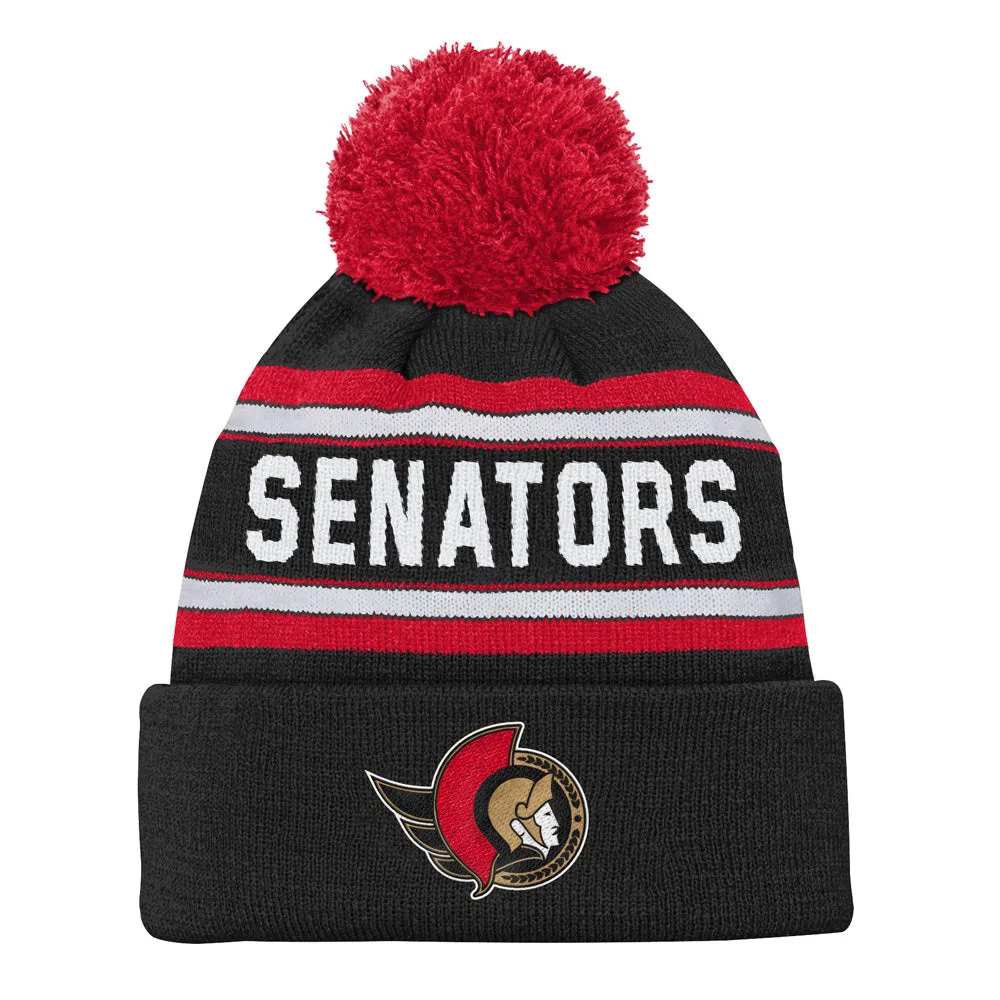 OTTAWA SENATORS YOUTH JACQUARD CUFFED KNIT TOQUE WITH POM