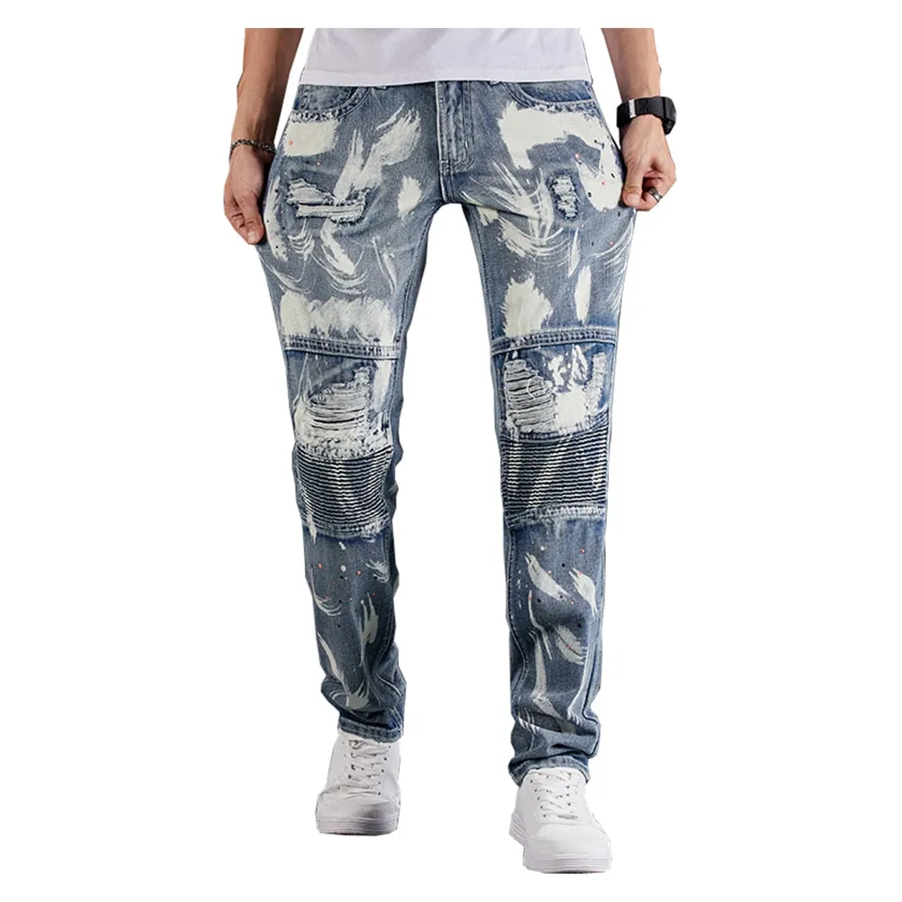 Paint Stain Decorated Patchwork Grey Jeans