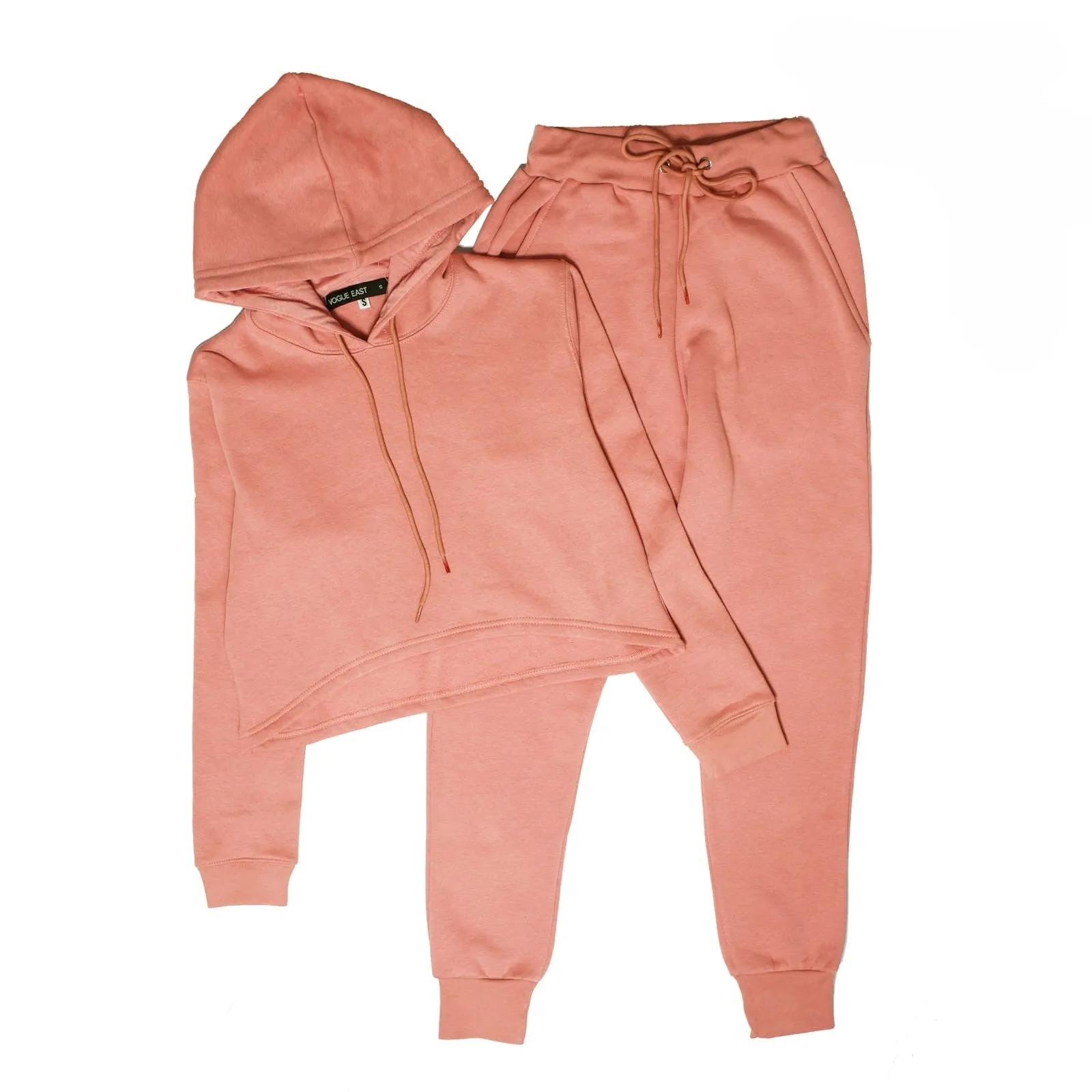 Peach Cropped Hoodie and Jogger Fleece Set (320gsm)