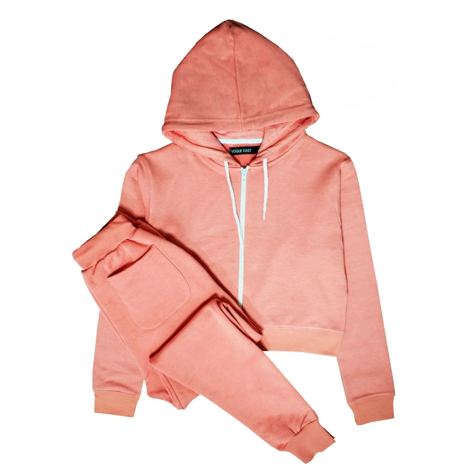 Peach Cropped Hoodie and Jogger Fleece Set (320gsm)