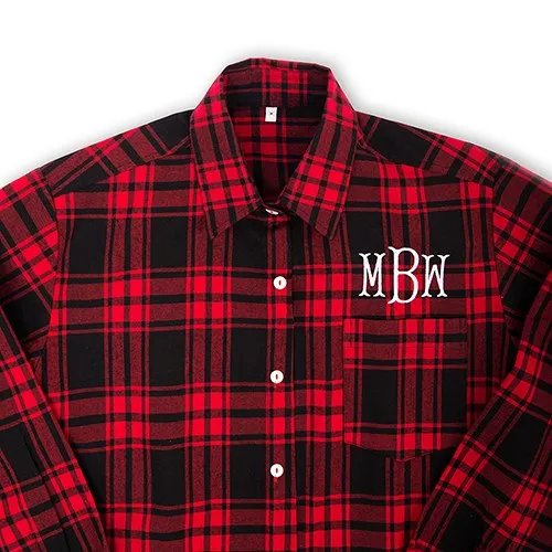 Personalized Embroidered Red Plaid Boyfriend Shirt For Bridesmaids