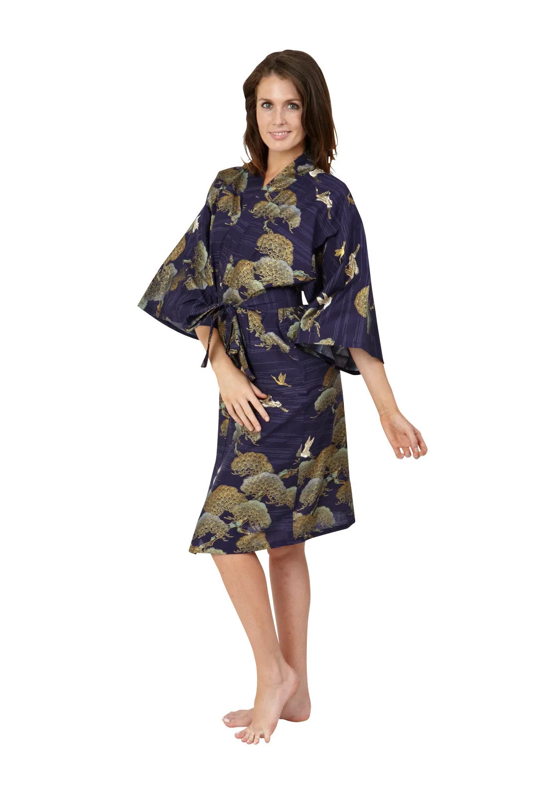 Pines & Cranes Womens Short Cotton Kimono