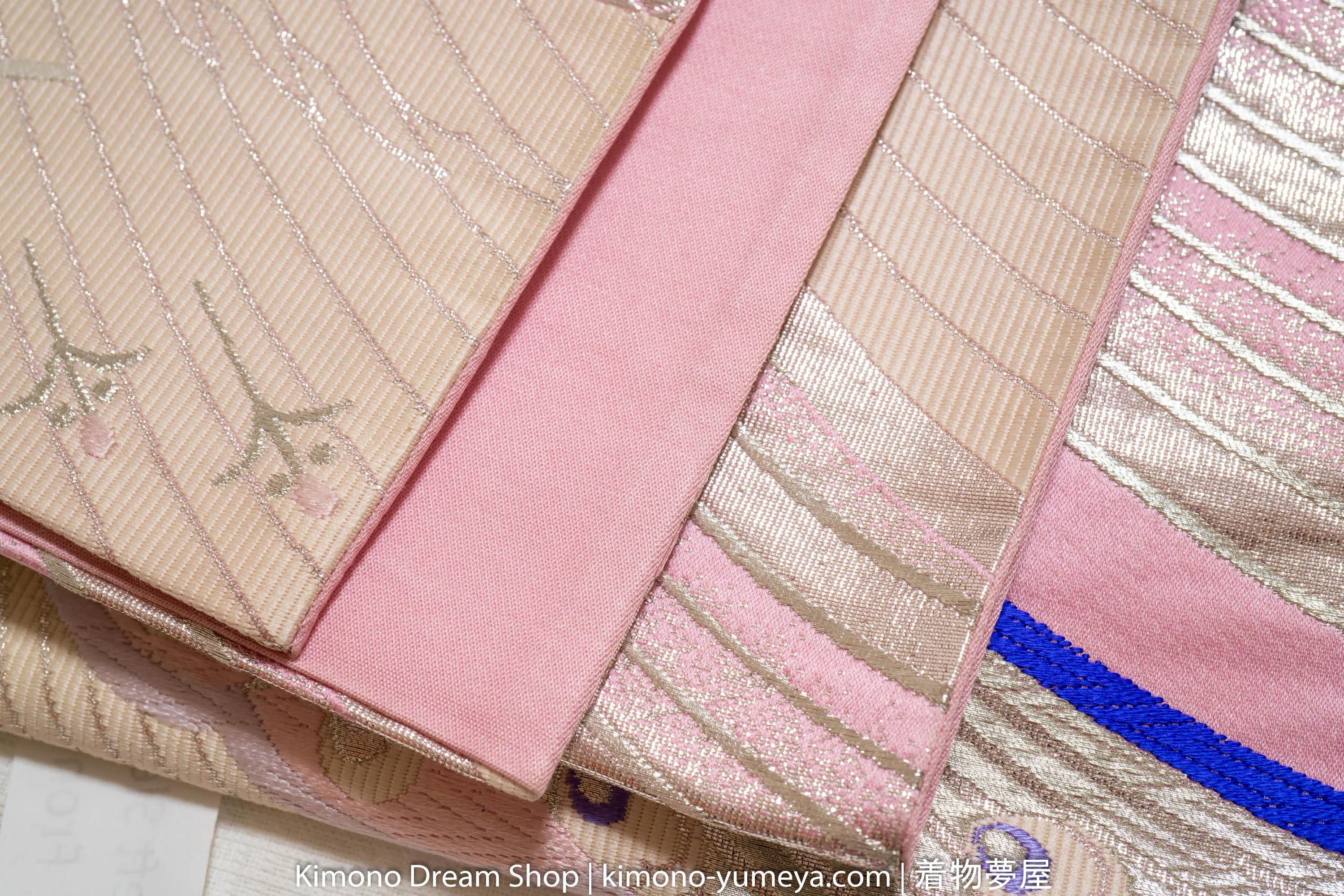 Pink White Wedding Pattern Abstract Peacocks Embroidered Fukuro Obi