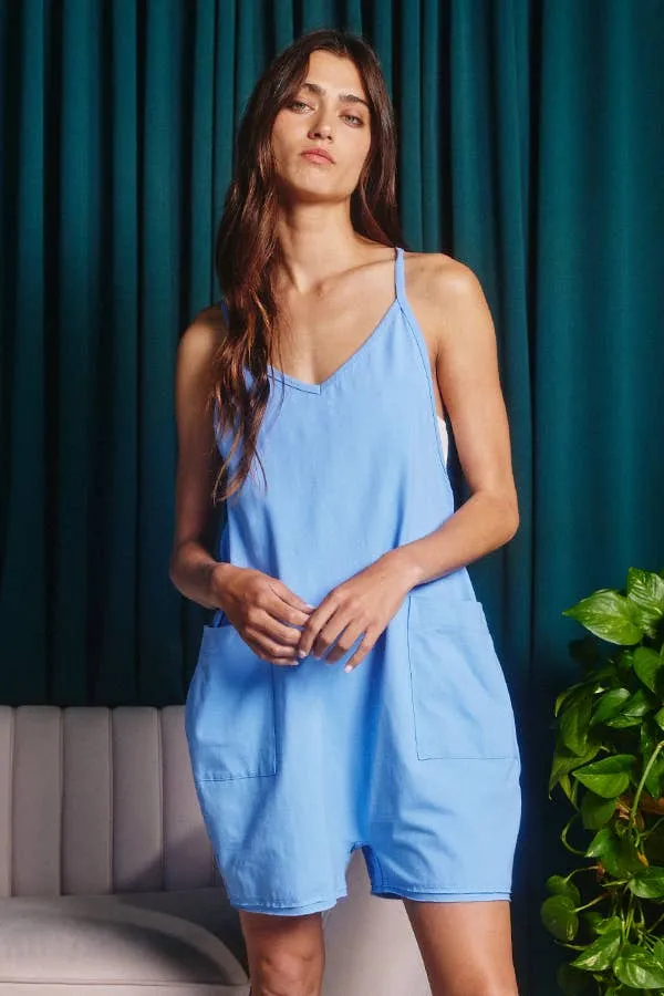 Playful Breeze Oversized Tank V-neck Solid Jersey Romper