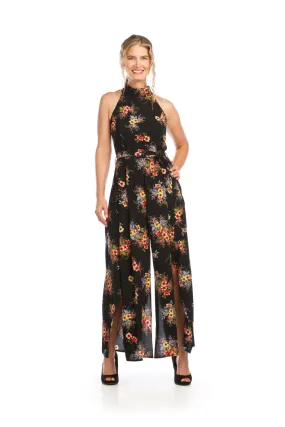 PP16848 BLACK Floral Crepe Halter Neck Jumpsuit