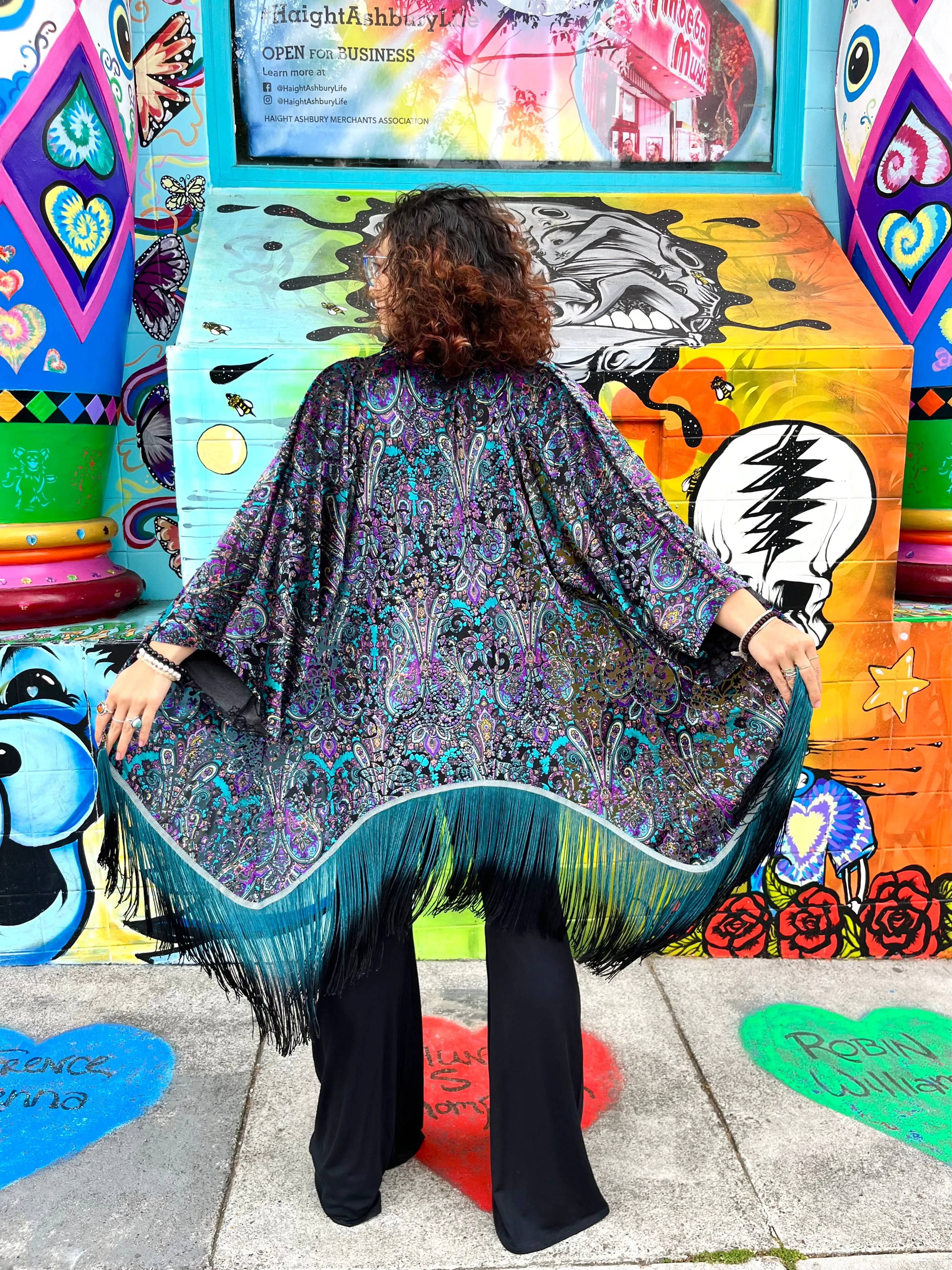 Purple Paisley Burnout Velvet Kimono