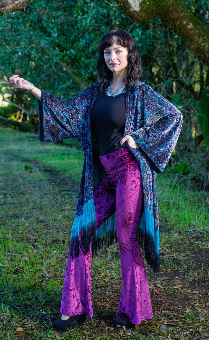 Purple Paisley Burnout Velvet Kimono