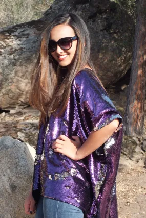 Purple Silver Reversible Sequin Kimono Top