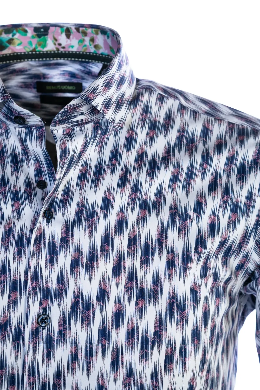 Remus Uomo Abstract Print Shirt in White & Navy