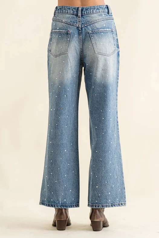 Rhinestone Studded Denim Jeans