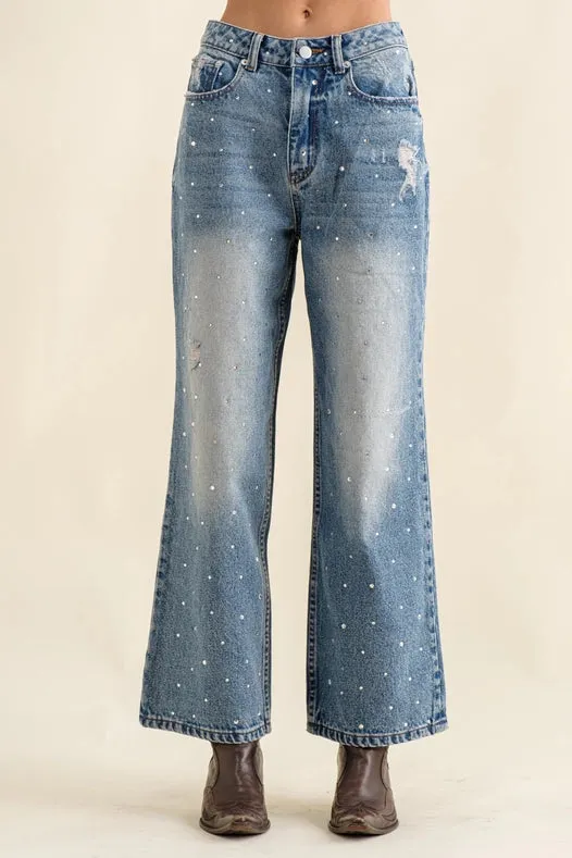 Rhinestone Studded Denim Jeans