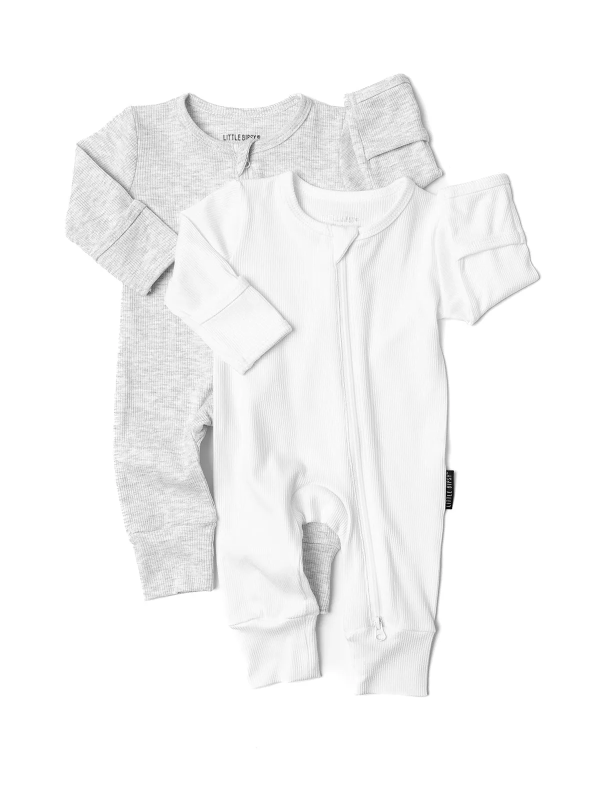 Ribbed 2-Way Zip Romper - Grey