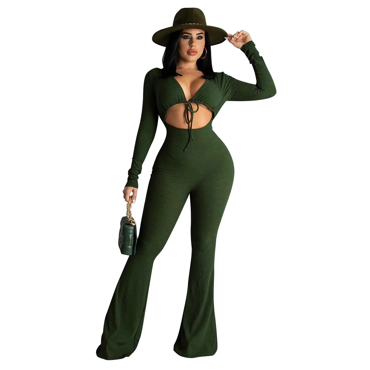 Ribbed Hollow Sexy Women Jumpsuit