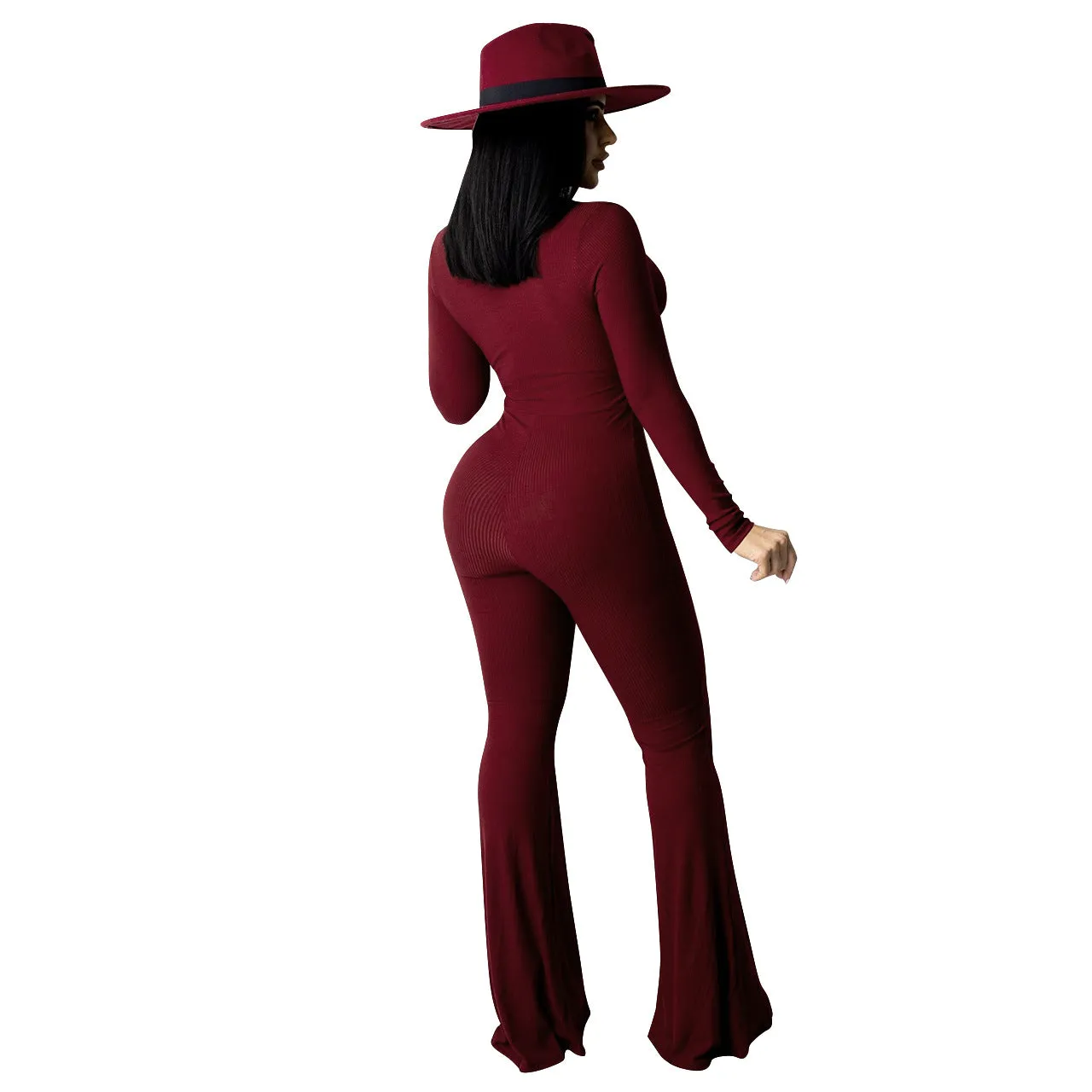 Ribbed Hollow Sexy Women Jumpsuit