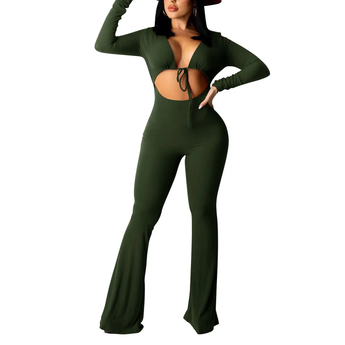 Ribbed Hollow Sexy Women Jumpsuit