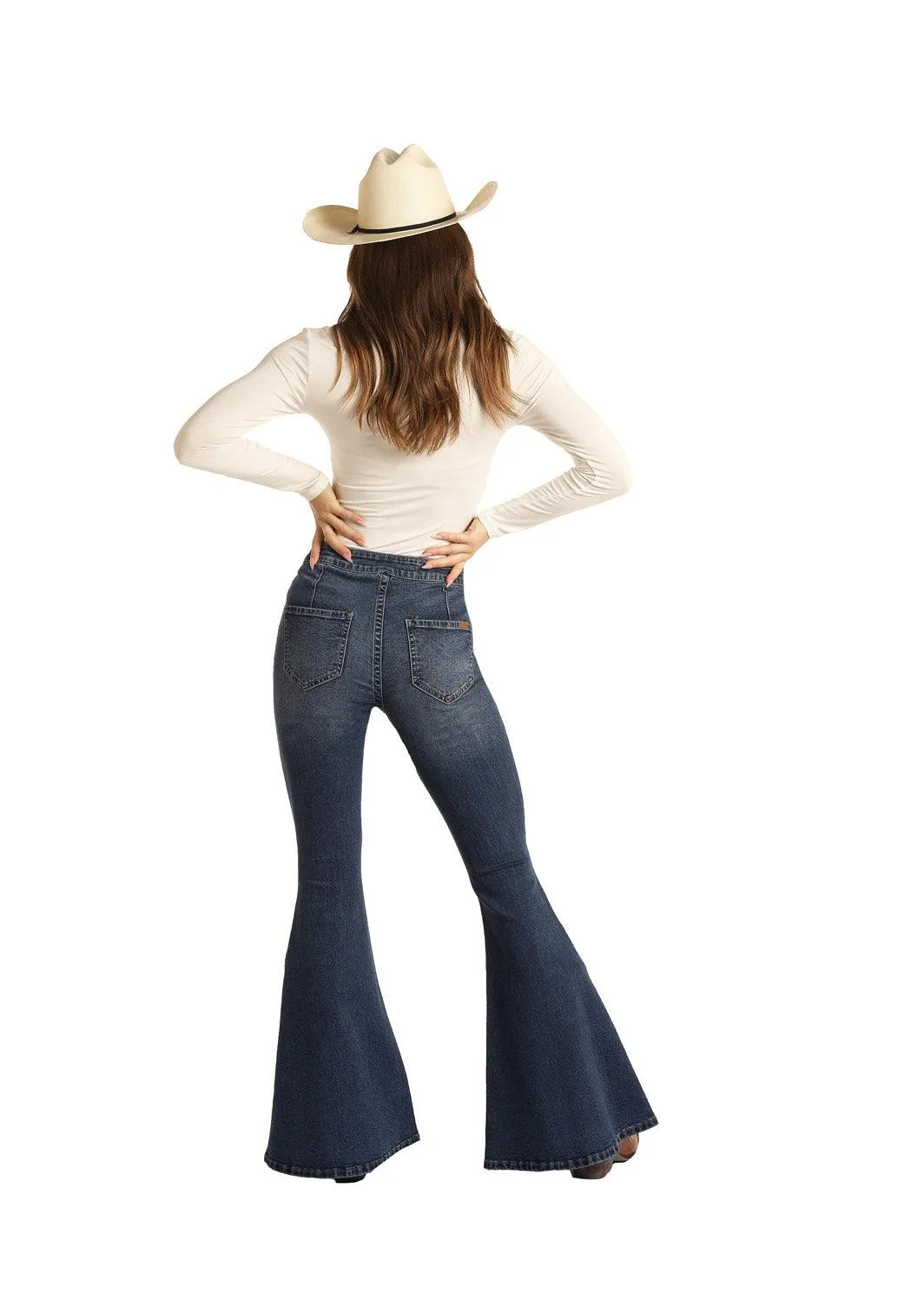 Rock & Roll Cowgirl Junior's High Rise Extra Stretch Bell Bottom Jeans WPB3508