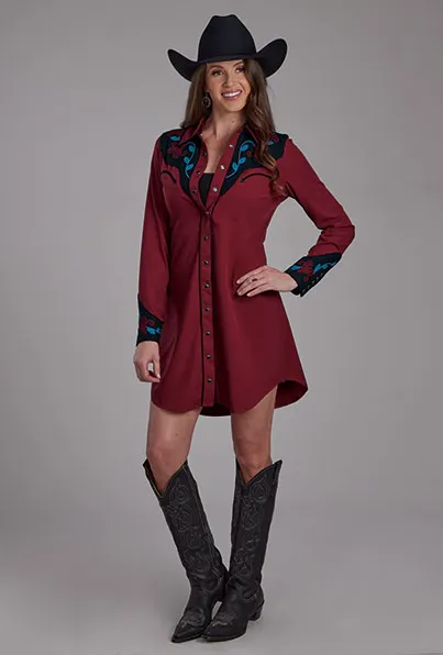 Roper Women's Red Twill Embroidered Yoke Western Shirt Dress 0040-0761