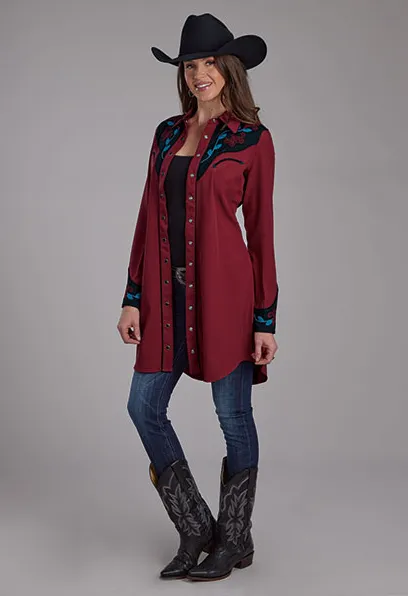 Roper Women's Red Twill Embroidered Yoke Western Shirt Dress 0040-0761