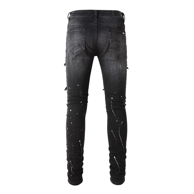 Ruby Distressed Rhinestone Slim Black Jeans