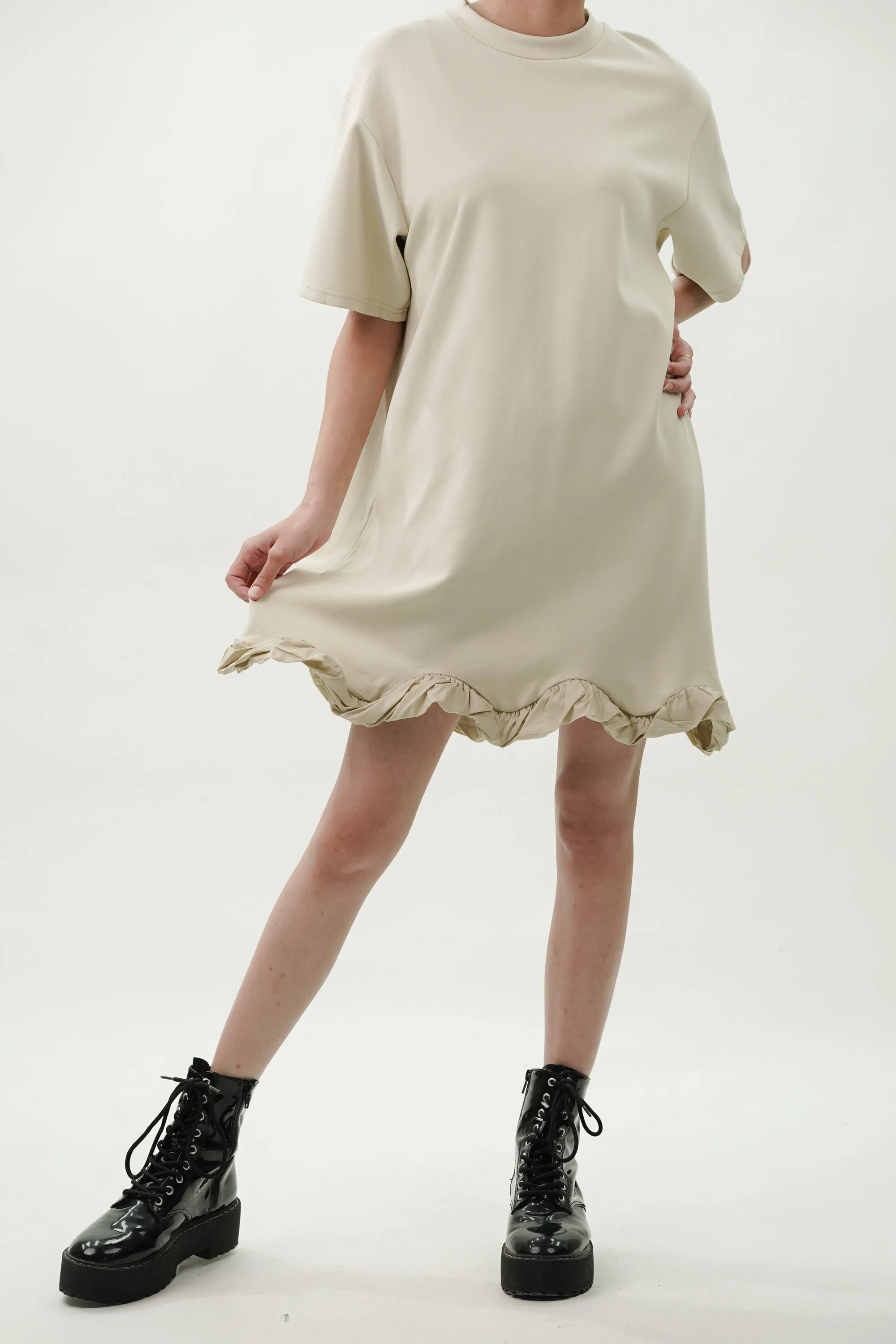 Ruffled Hem Knitted T-Shirt Dress