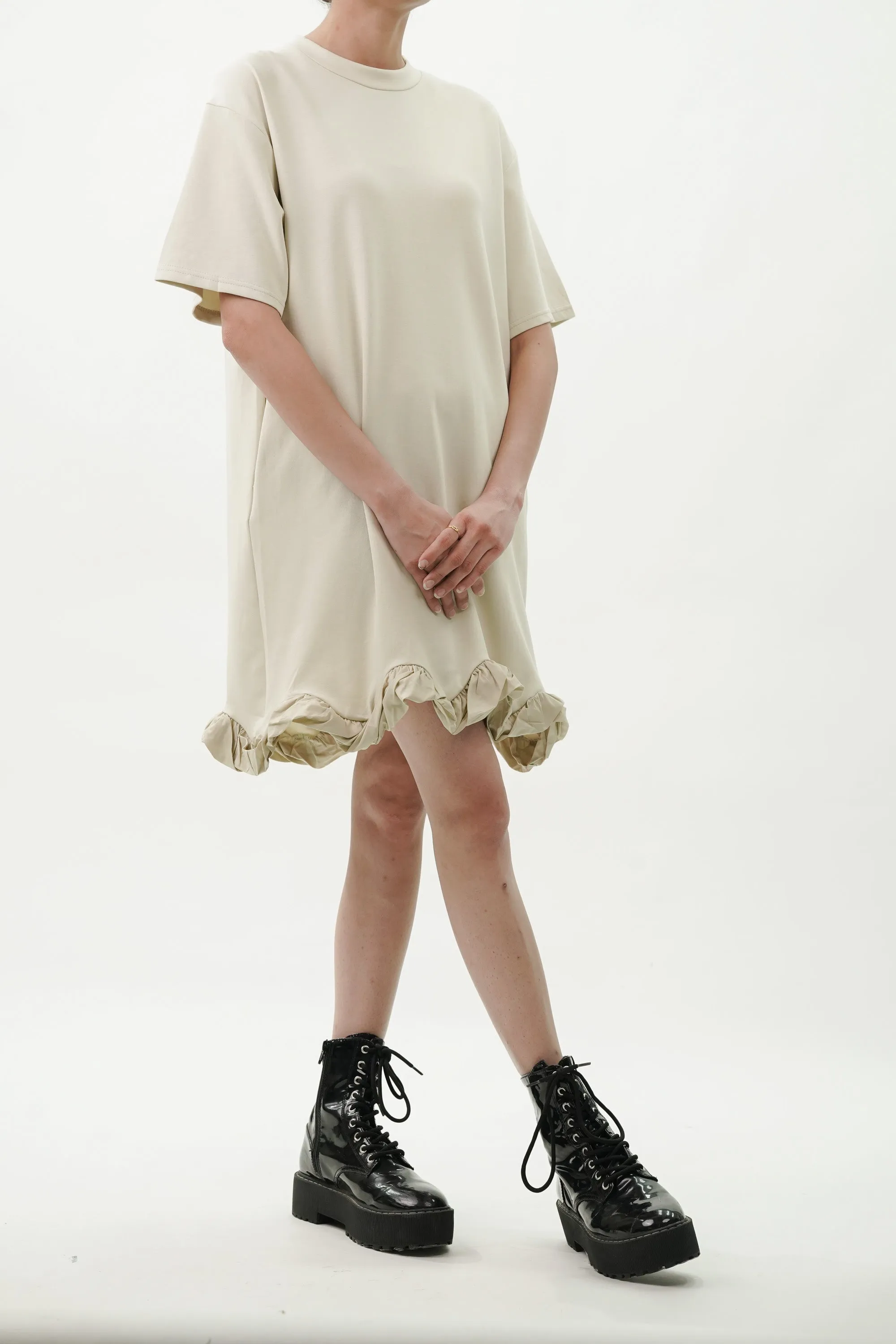 Ruffled Hem Knitted T-Shirt Dress