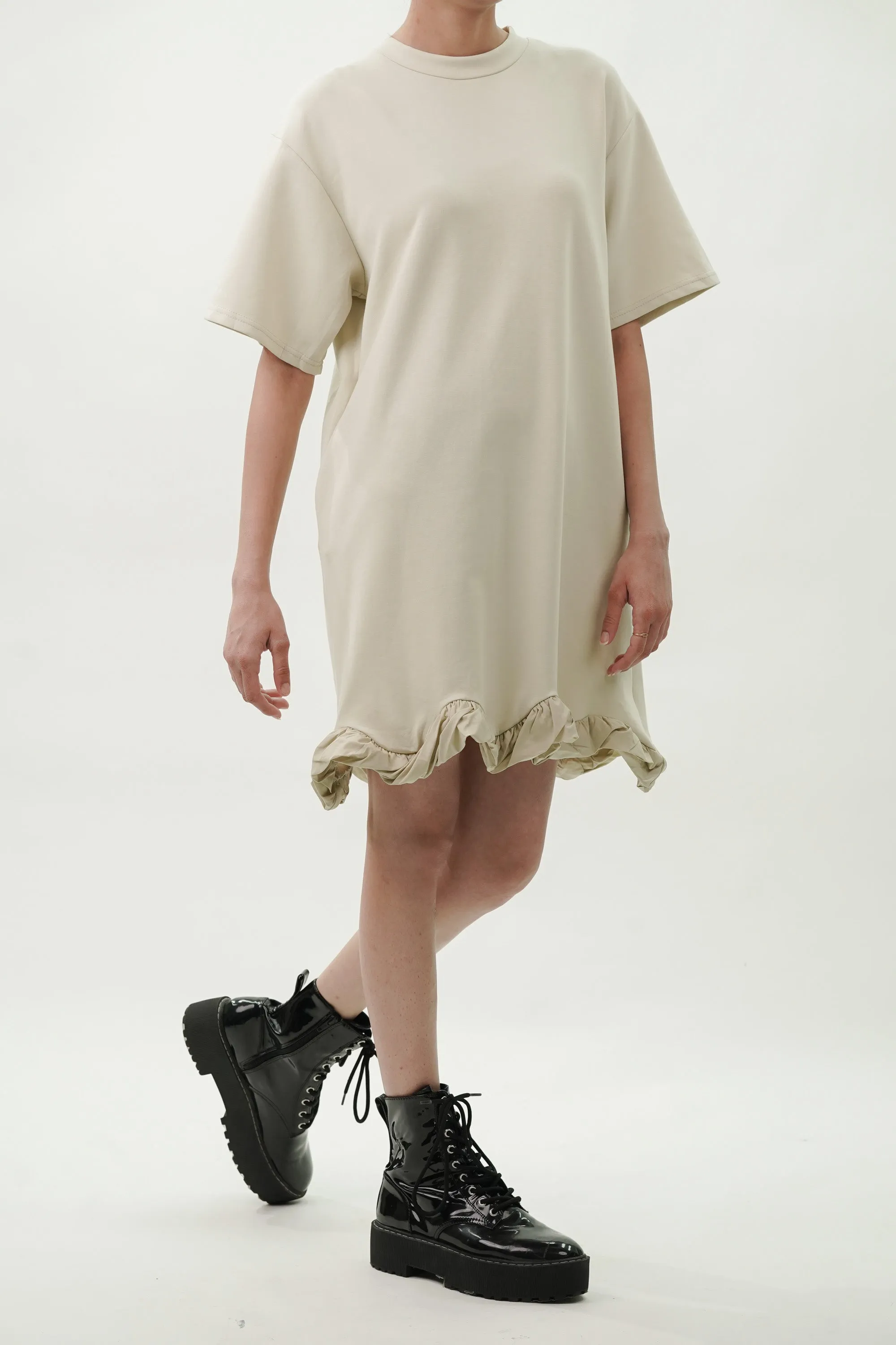 Ruffled Hem Knitted T-Shirt Dress