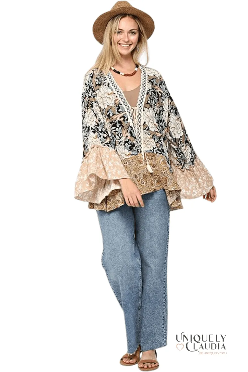 Savannah Floral and Paisley Print Mix Kimono