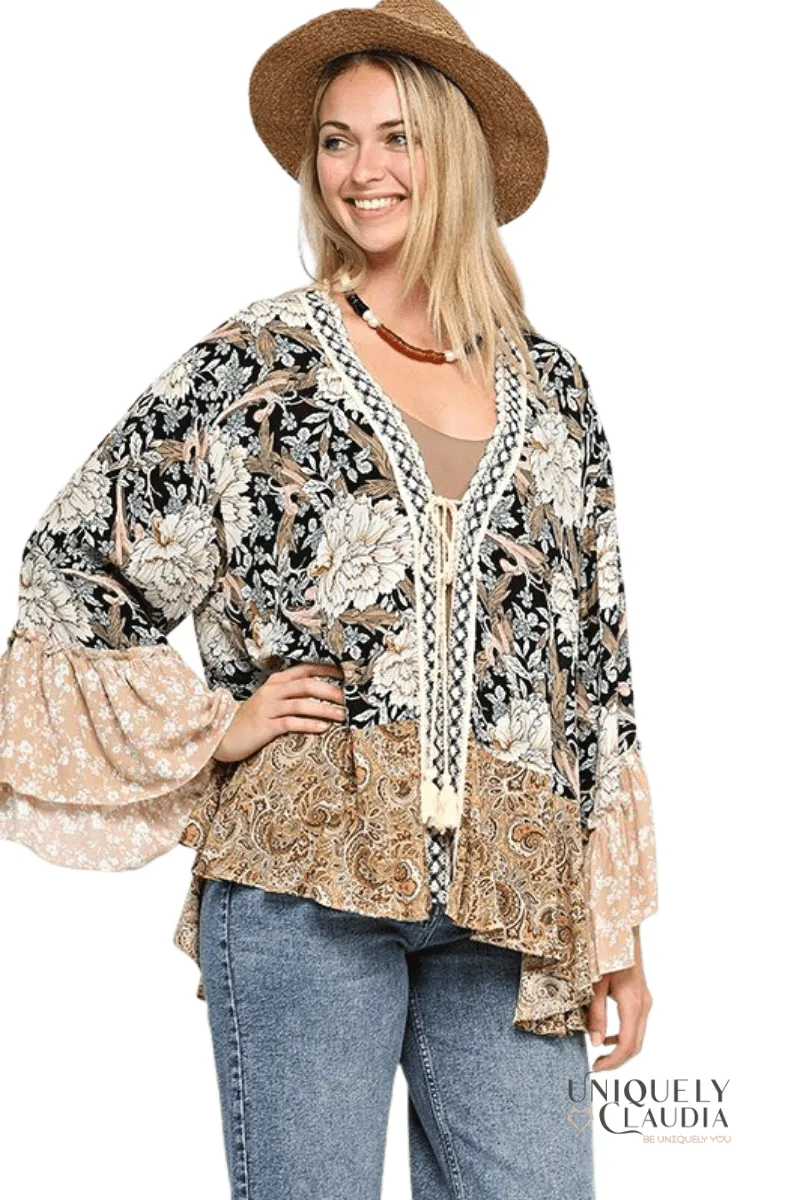 Savannah Floral and Paisley Print Mix Kimono