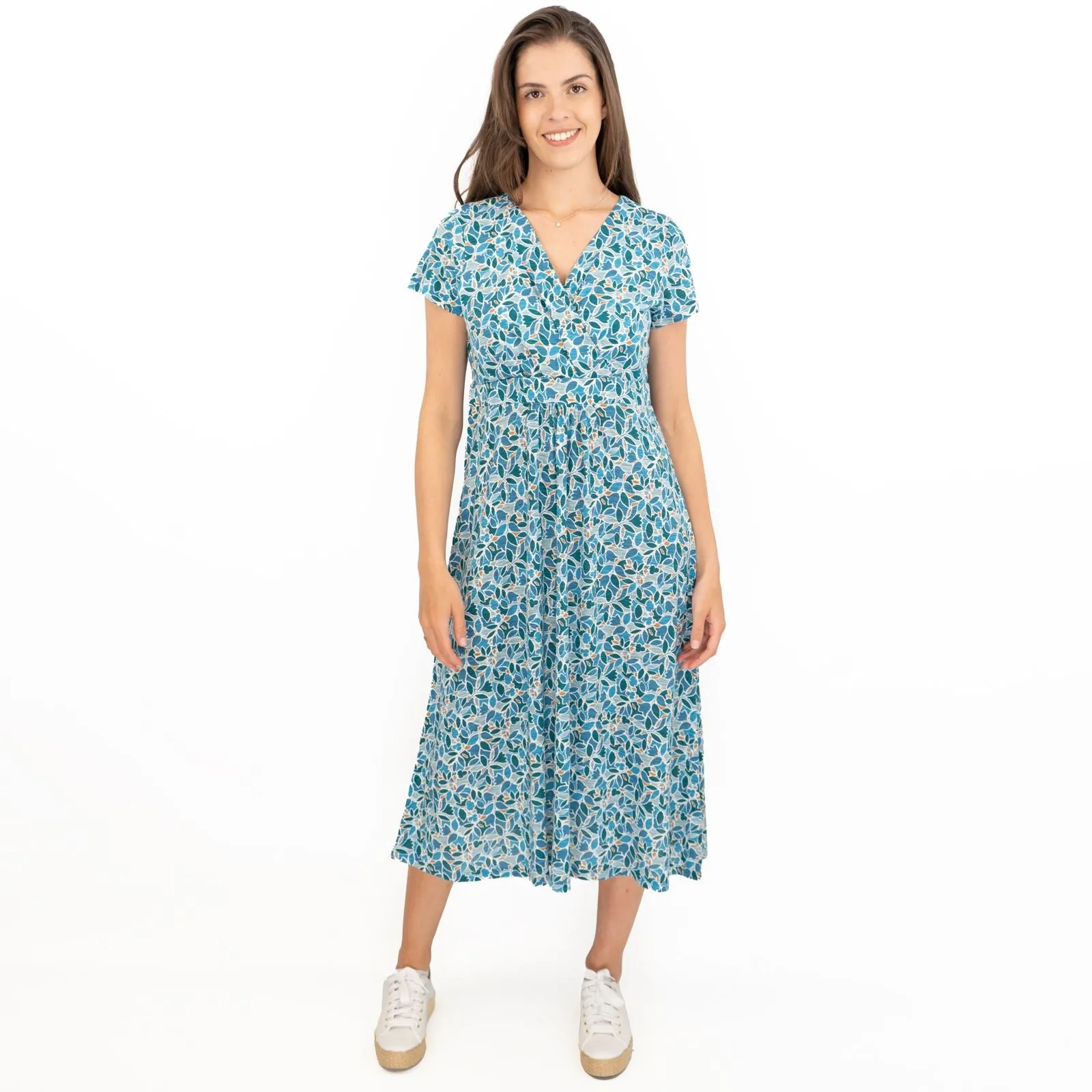 Seasalt Chapelle Blue Floral Short Sleeve Jersey Midi Dress