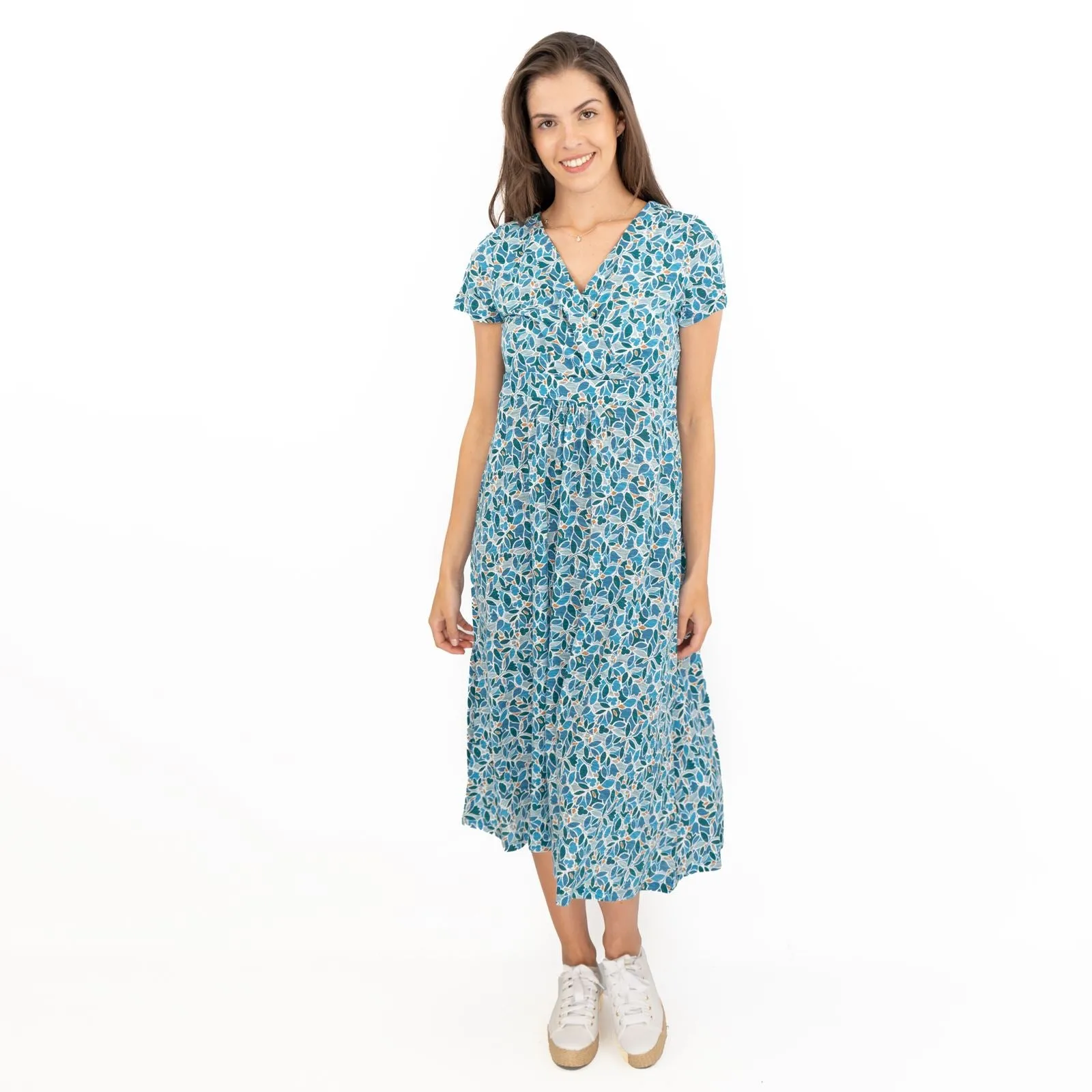 Seasalt Chapelle Blue Floral Short Sleeve Jersey Midi Dress