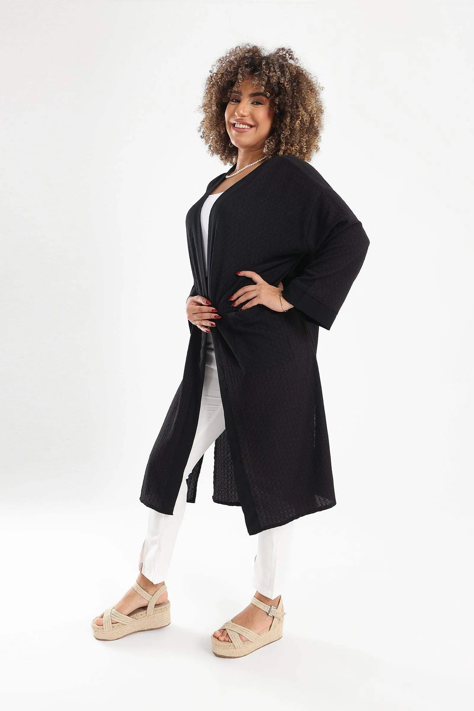 Self Pattern Open Front Kimono